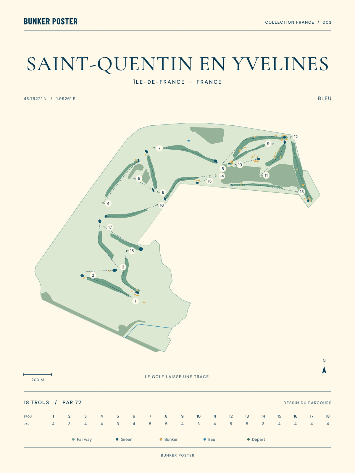Golf de Saint-Quentin en Yvelines — Bleu, Marine sur sable, 30 × 40 cm