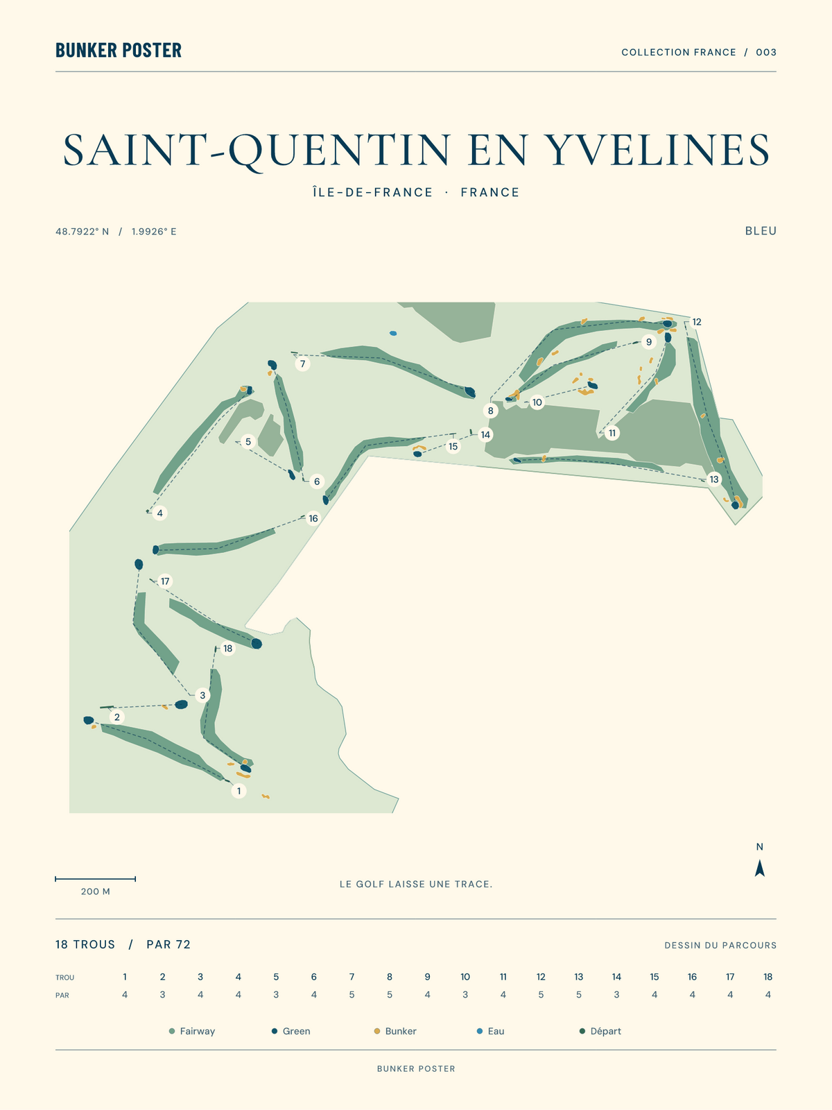 Golf de Saint-Quentin en Yvelines — Bleu, Marine sur sable, 30 × 40 cm