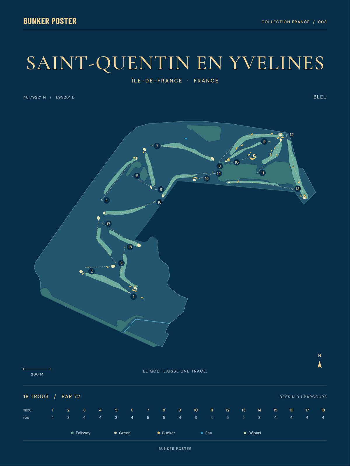 Golf de Saint-Quentin en Yvelines — Bleu, Sable sur marine, 30 × 40 cm