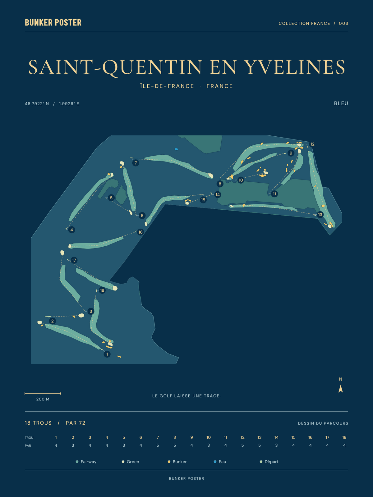 Golf de Saint-Quentin en Yvelines — Bleu, Sable sur marine, 30 × 40 cm