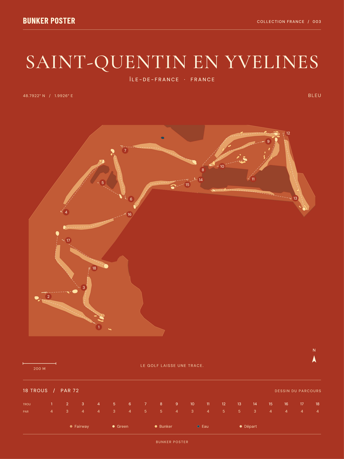 Golf de Saint-Quentin en Yvelines — Bleu, Terre cuite, 30 × 40 cm