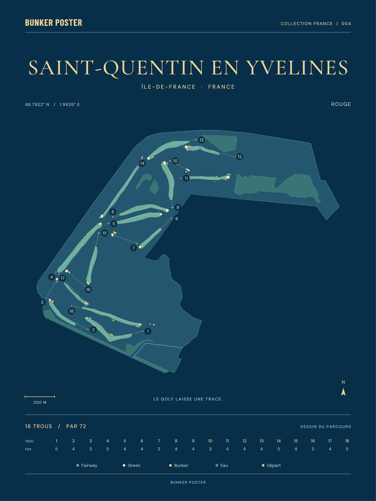 Golf de Saint-Quentin en Yvelines — Rouge, Sable sur marine, 30 × 40 cm