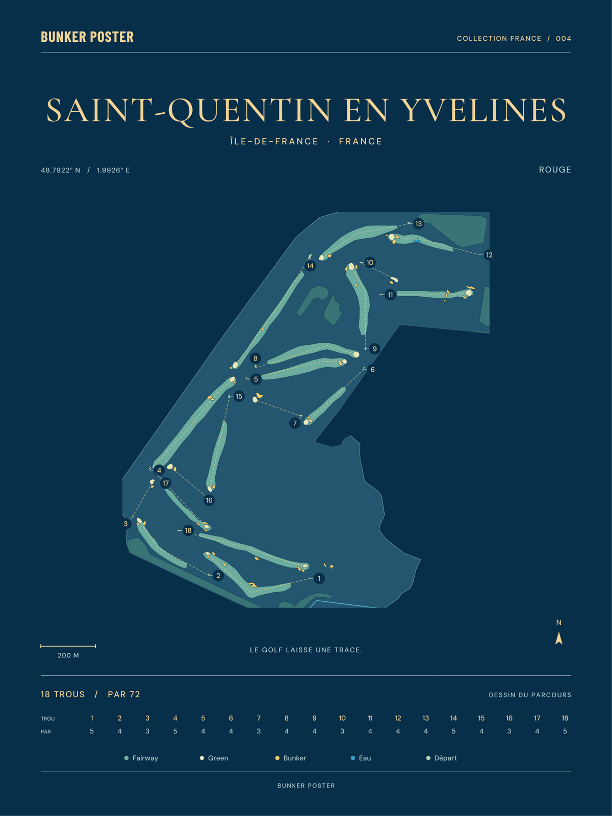 Golf de Saint-Quentin en Yvelines — Rouge, Sable sur marine, 30 × 40 cm