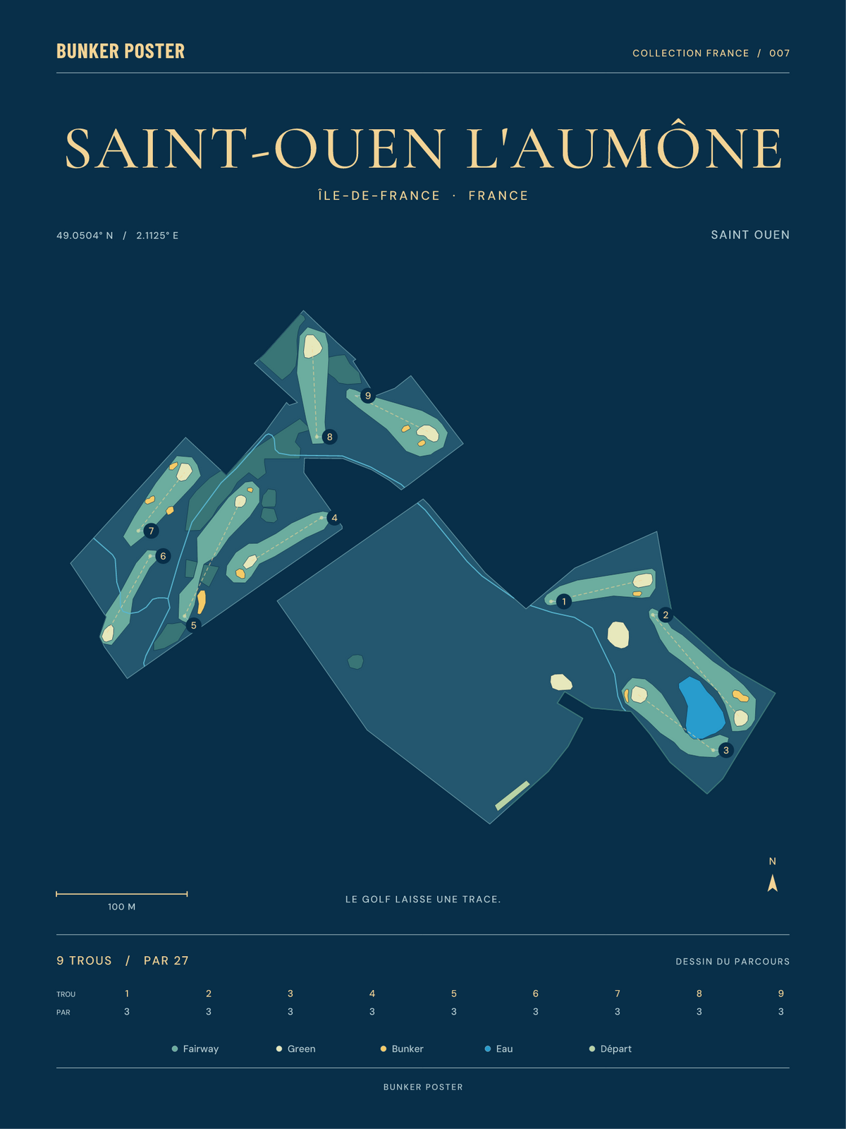 Golf de Saint-Ouen l'Aumône — Saint Ouen, Sable sur marine, 30 × 40 cm