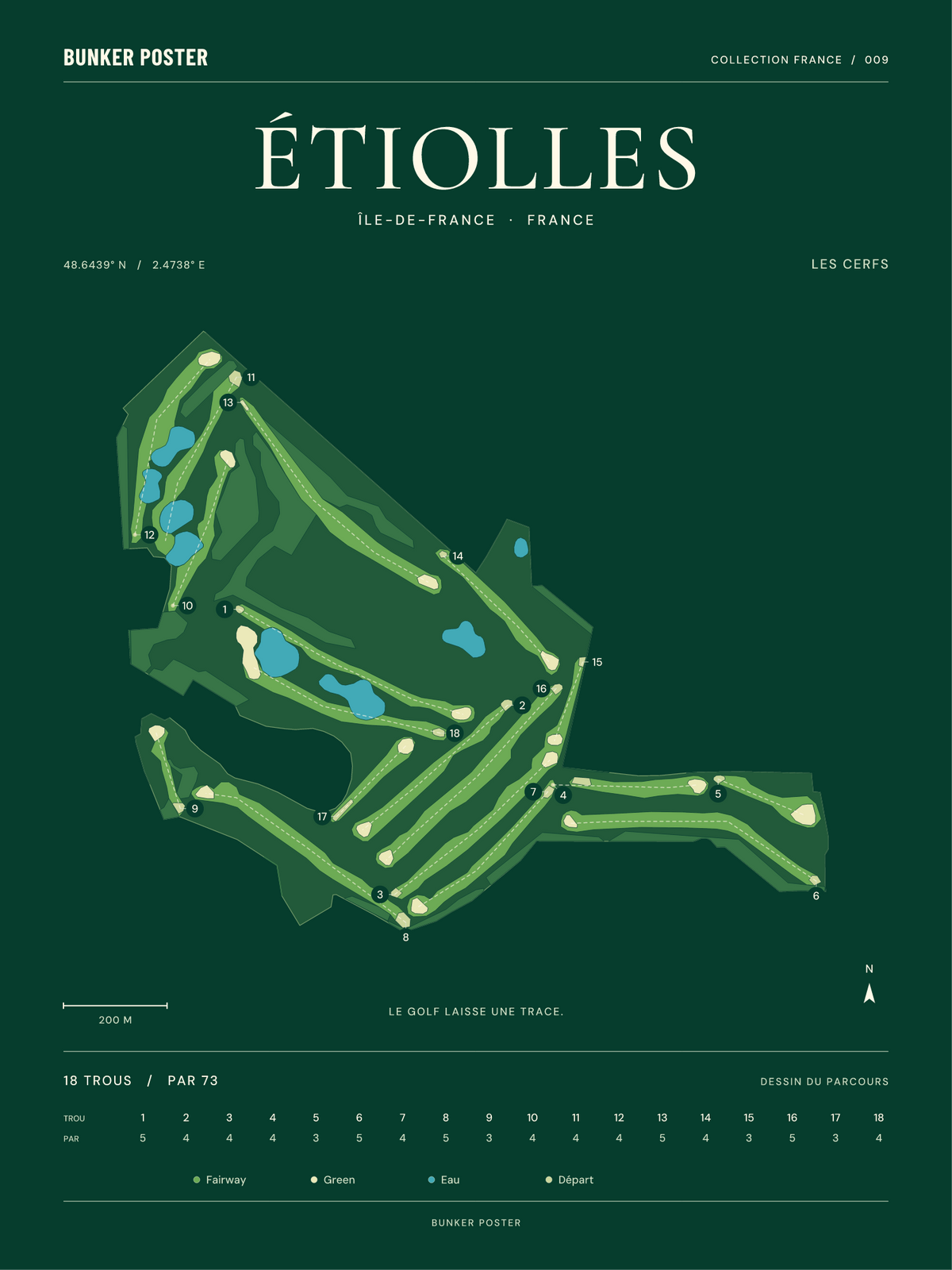 Golf d'Étiolles — Les Cerfs, Vert club, 30 × 40 cm