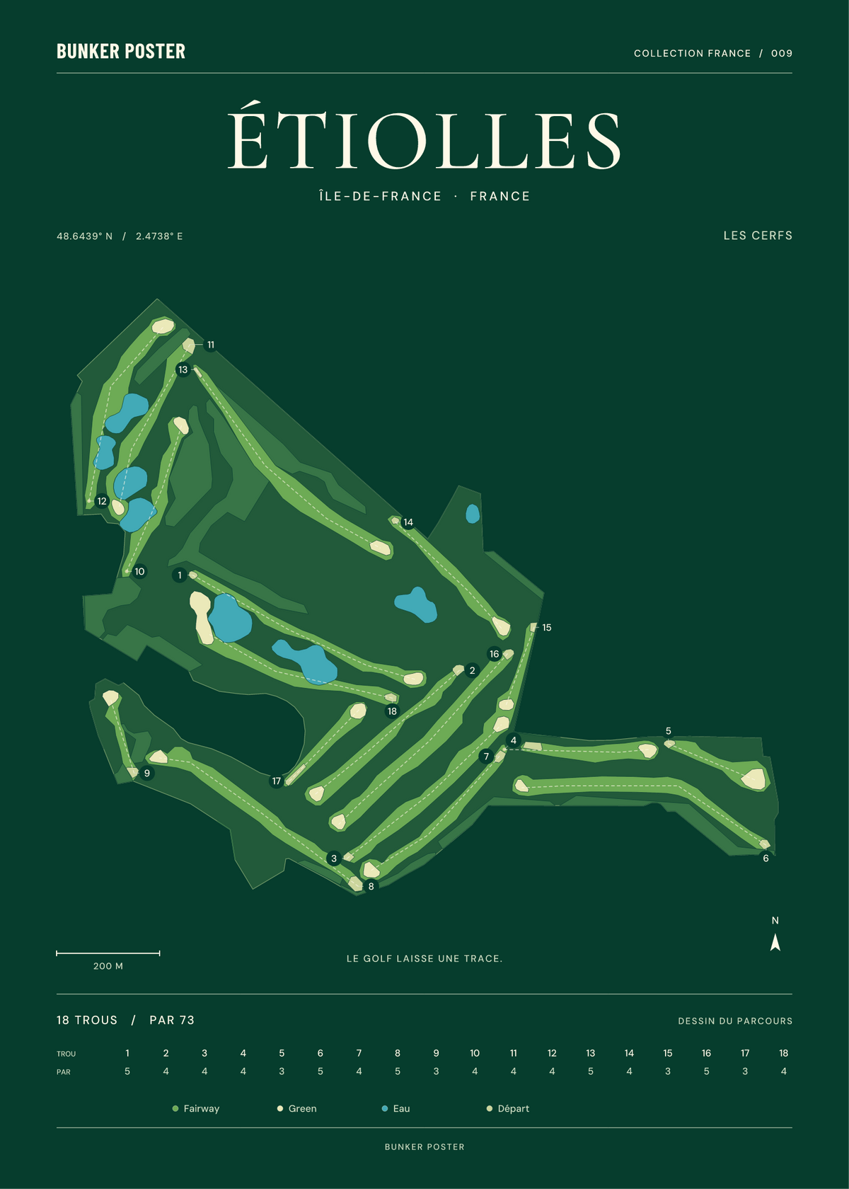 Golf d'Étiolles — Les Cerfs, Vert club, 50 × 70 cm