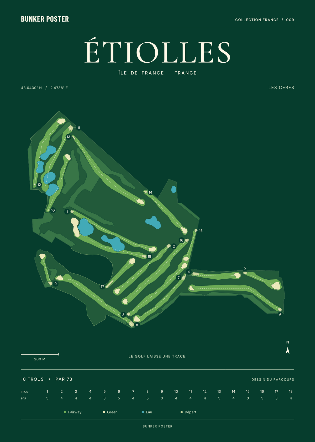 Golf d'Étiolles — Les Cerfs, Vert club, 50 × 70 cm