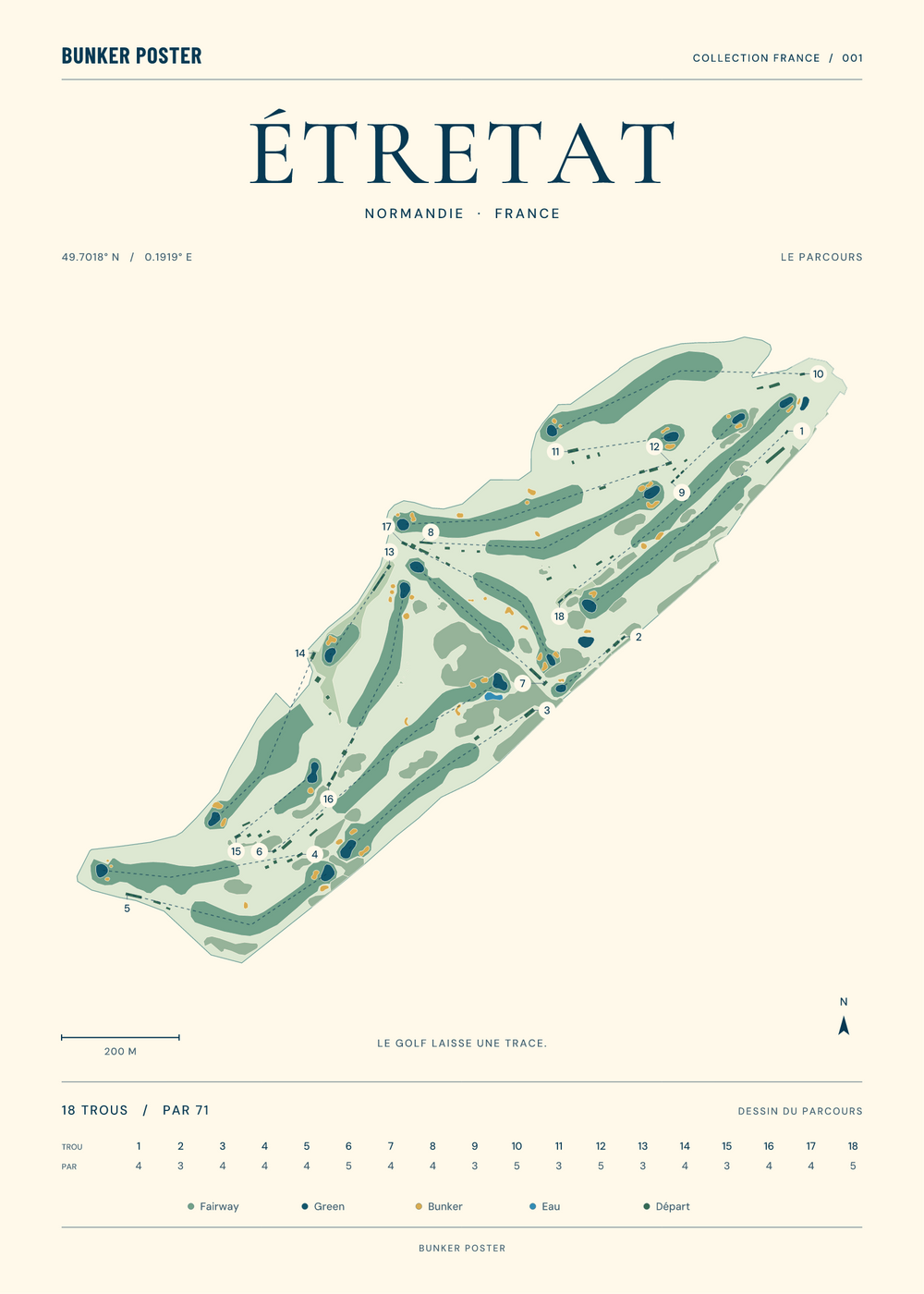 Bunker Poster — Étretat, 18 trous, par 71, marine sur sable