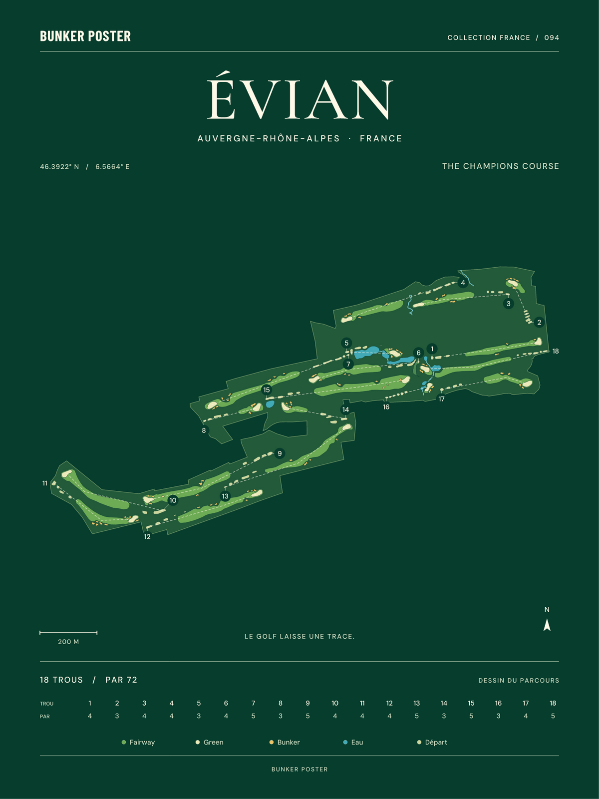 Evian Resort Golf Club — The Champions Course, Vert club, 30 × 40 cm