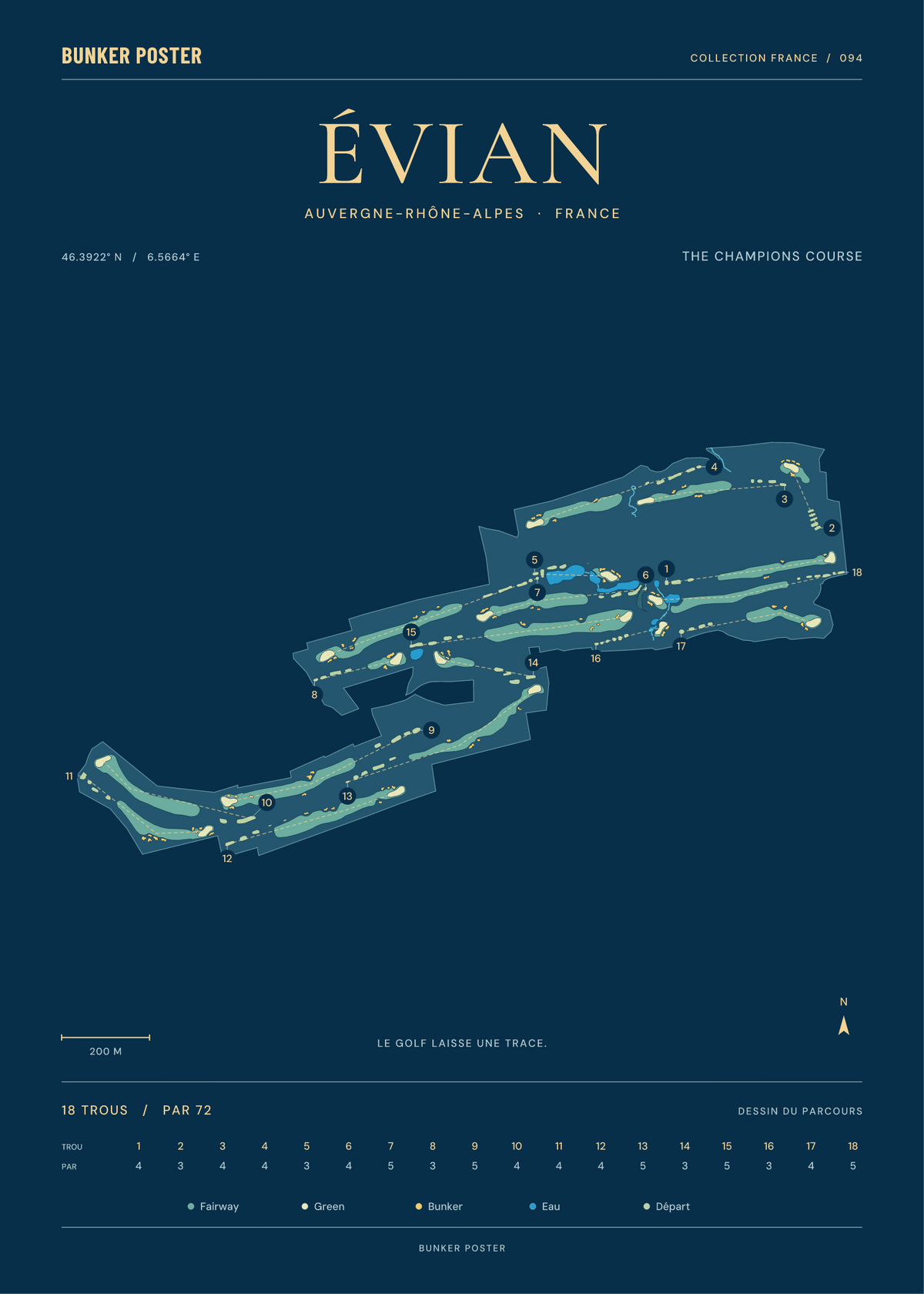 Evian Resort Golf Club — The Champions Course, Sable sur marine, 50 × 70 cm