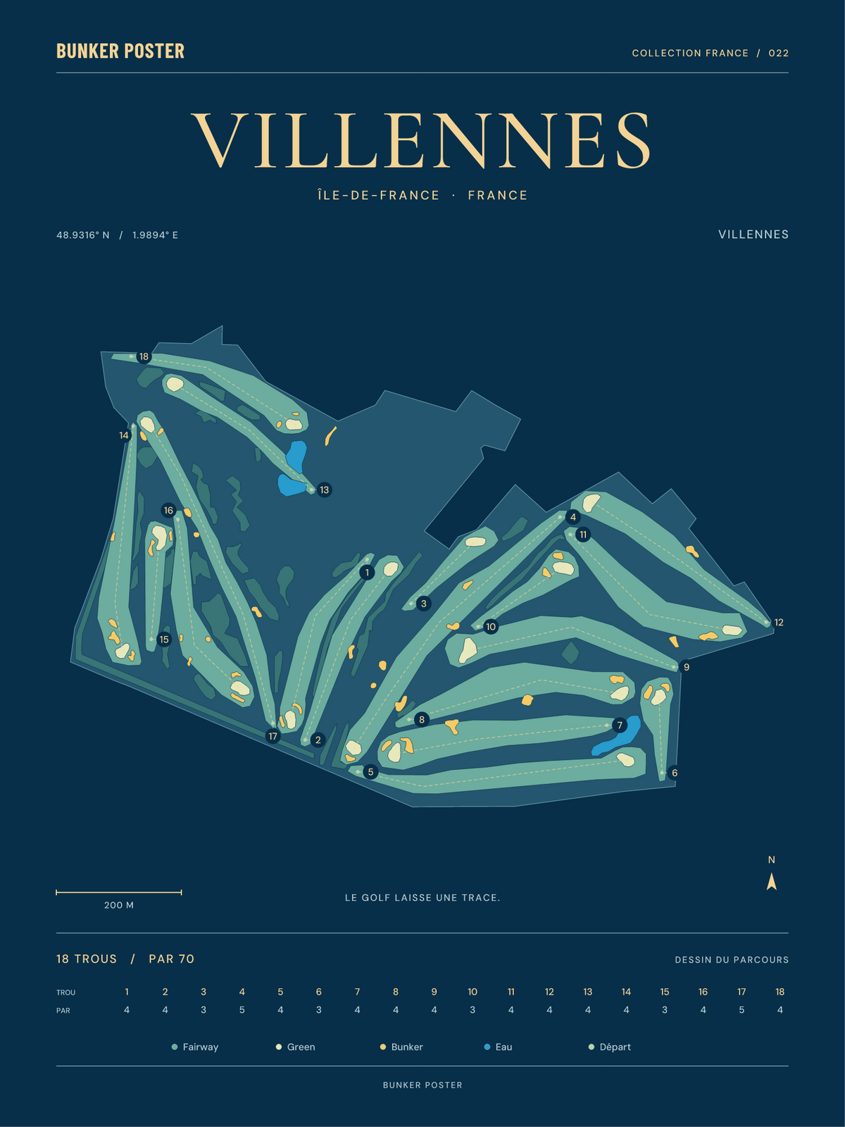 Golf de Villennes — Villennes, Sable sur marine, 30 × 40 cm
