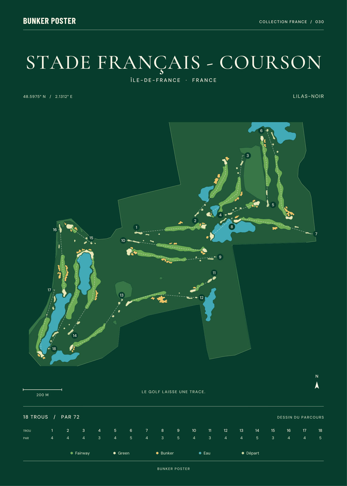 Golf du Stade Français - Courson — Lilas-Noir, Vert club, 50 × 70 cm