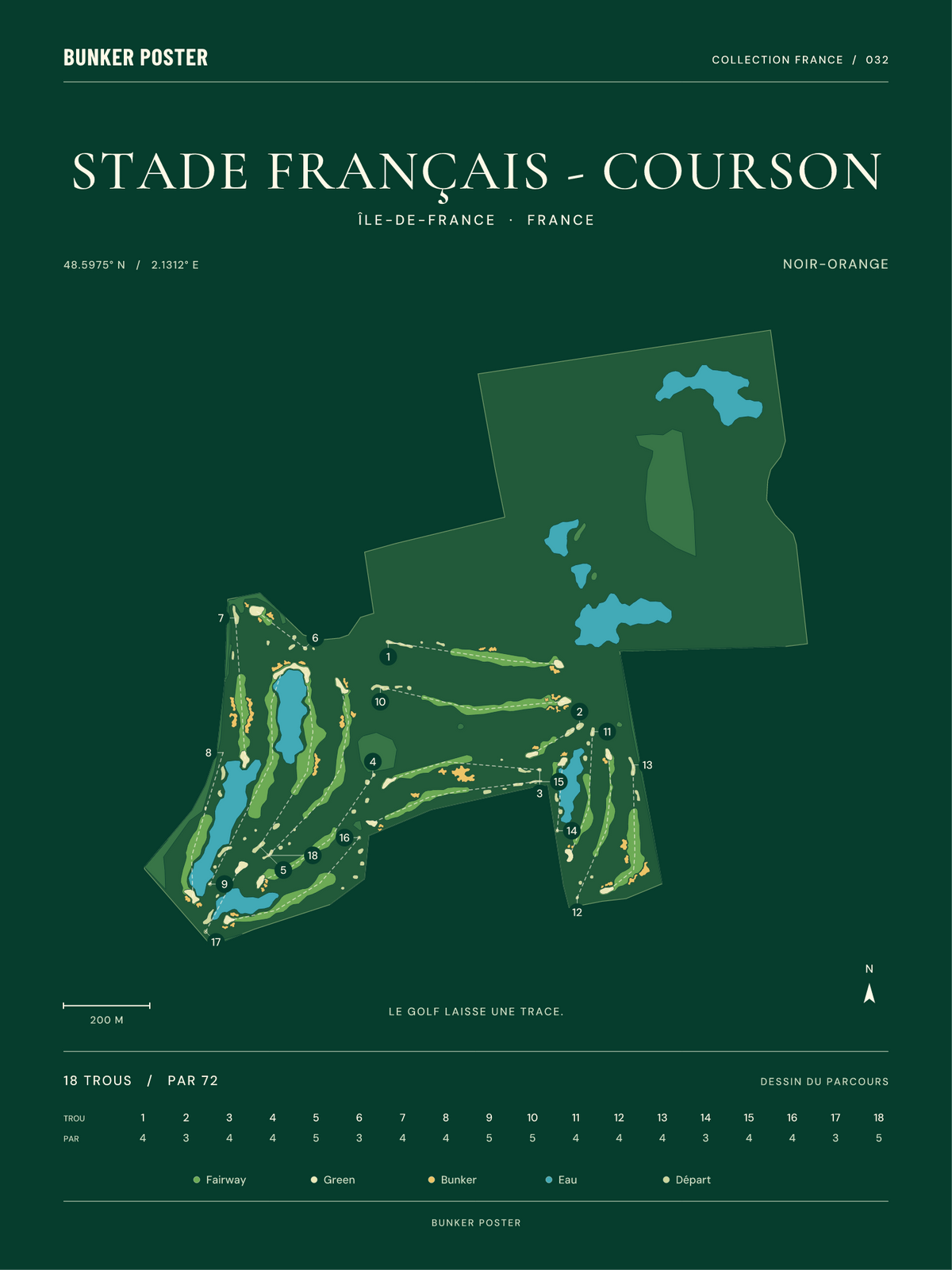 Golf du Stade Français - Courson — Noir-Orange, Vert club, 30 × 40 cm