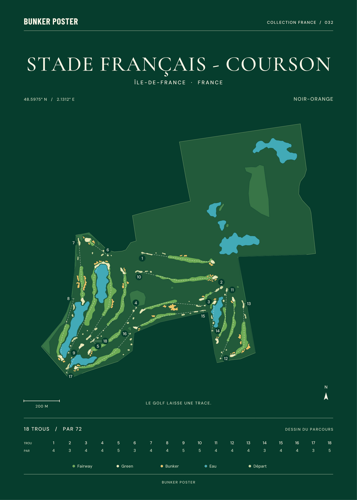 Golf du Stade Français - Courson — Noir-Orange, Vert club, 50 × 70 cm