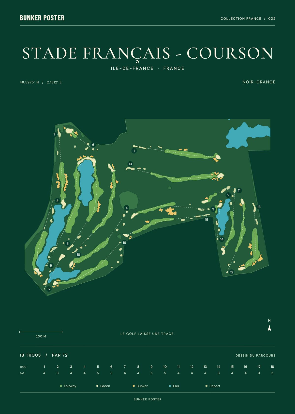 Golf du Stade Français - Courson — Noir-Orange, Vert club, 50 × 70 cm