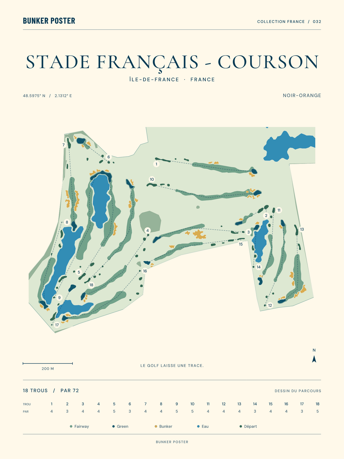 Golf du Stade Français - Courson — Noir-Orange, Marine sur sable, 30 × 40 cm