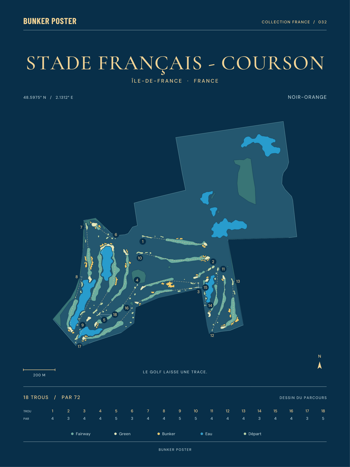 Golf du Stade Français - Courson — Noir-Orange, Sable sur marine, 30 × 40 cm