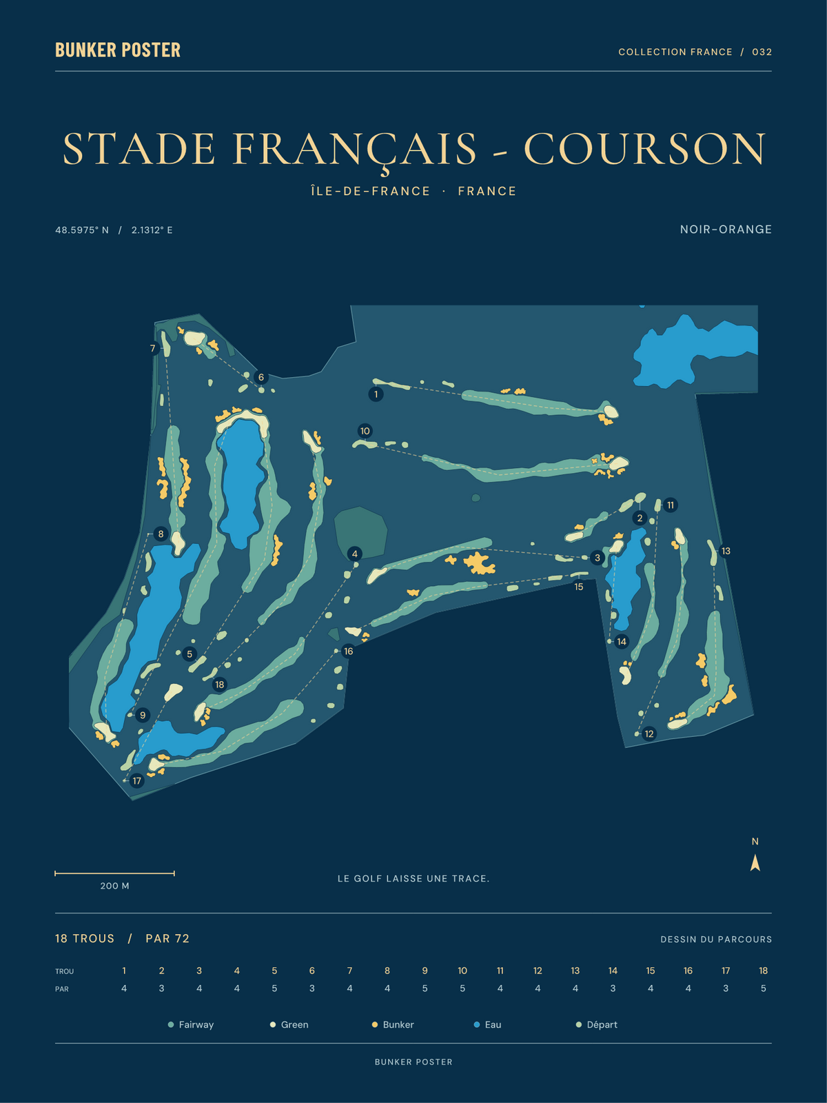 Golf du Stade Français - Courson — Noir-Orange, Sable sur marine, 30 × 40 cm