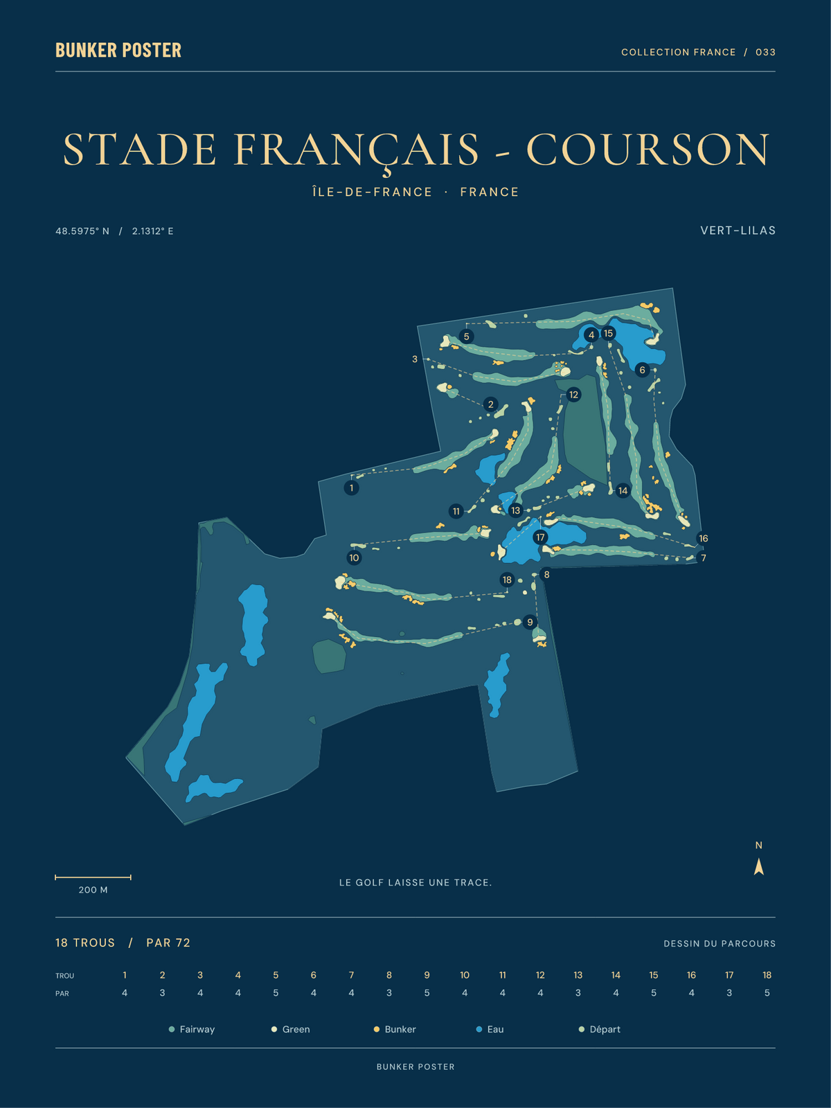 Golf du Stade Français - Courson — Vert-Lilas, Sable sur marine, 30 × 40 cm