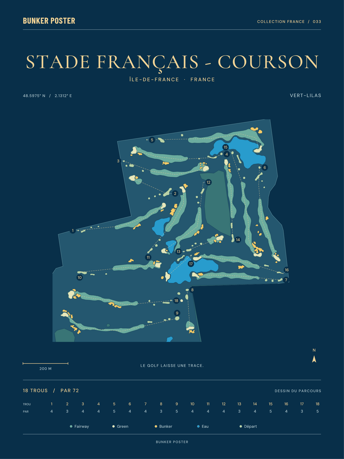 Golf du Stade Français - Courson — Vert-Lilas, Sable sur marine, 30 × 40 cm