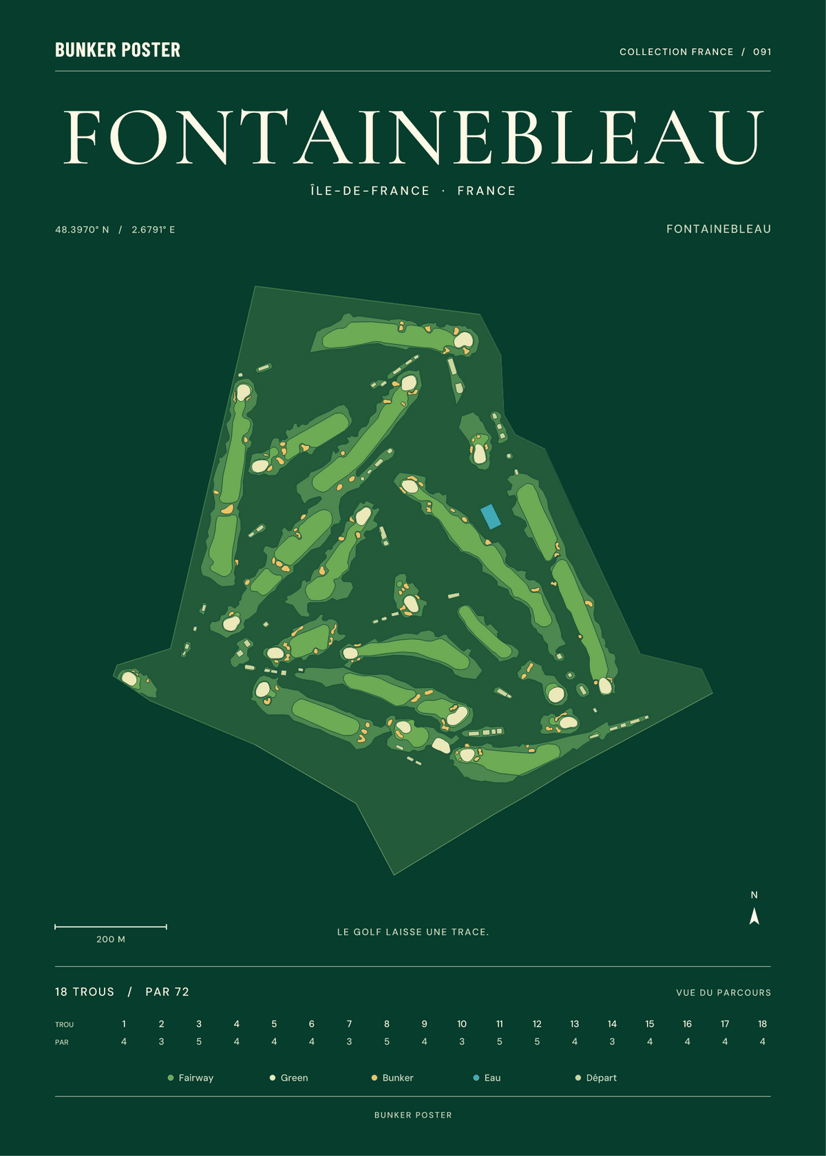 Golf de Fontainebleau — Fontainebleau, Vert club, 50 × 70 cm