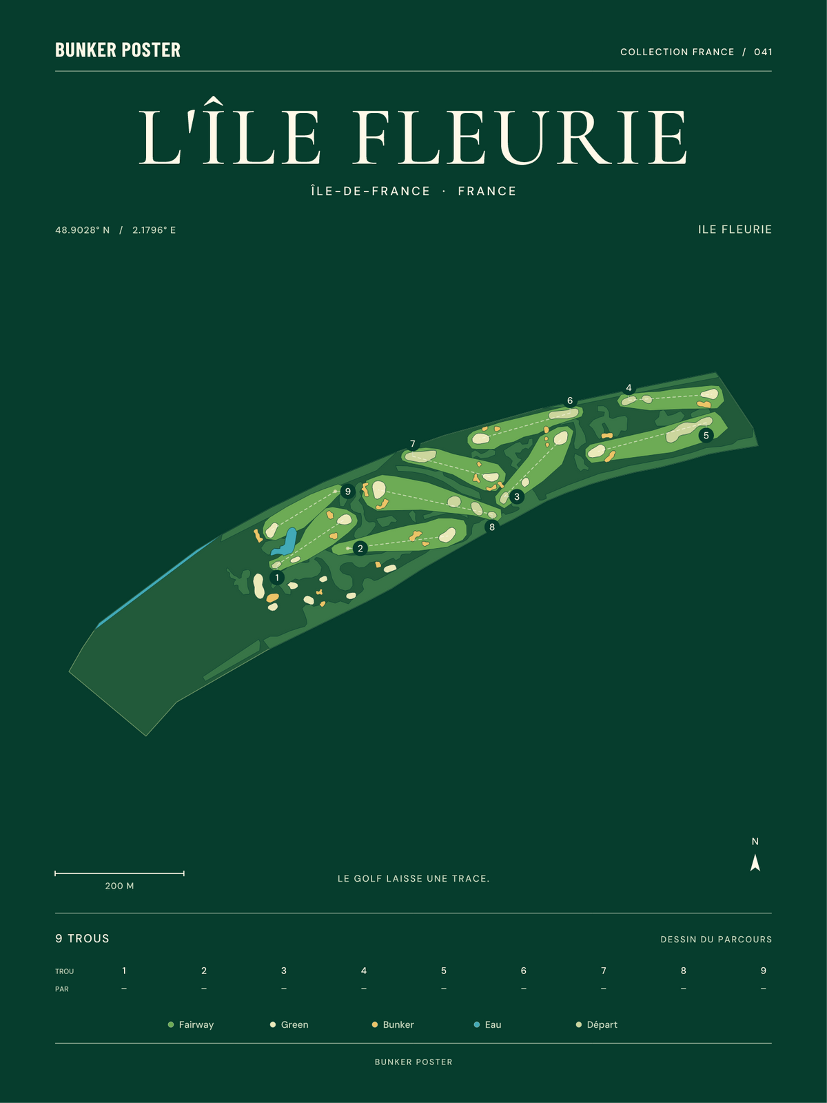 Golf de l'Île Fleurie — Ile Fleurie, Vert club, 30 × 40 cm