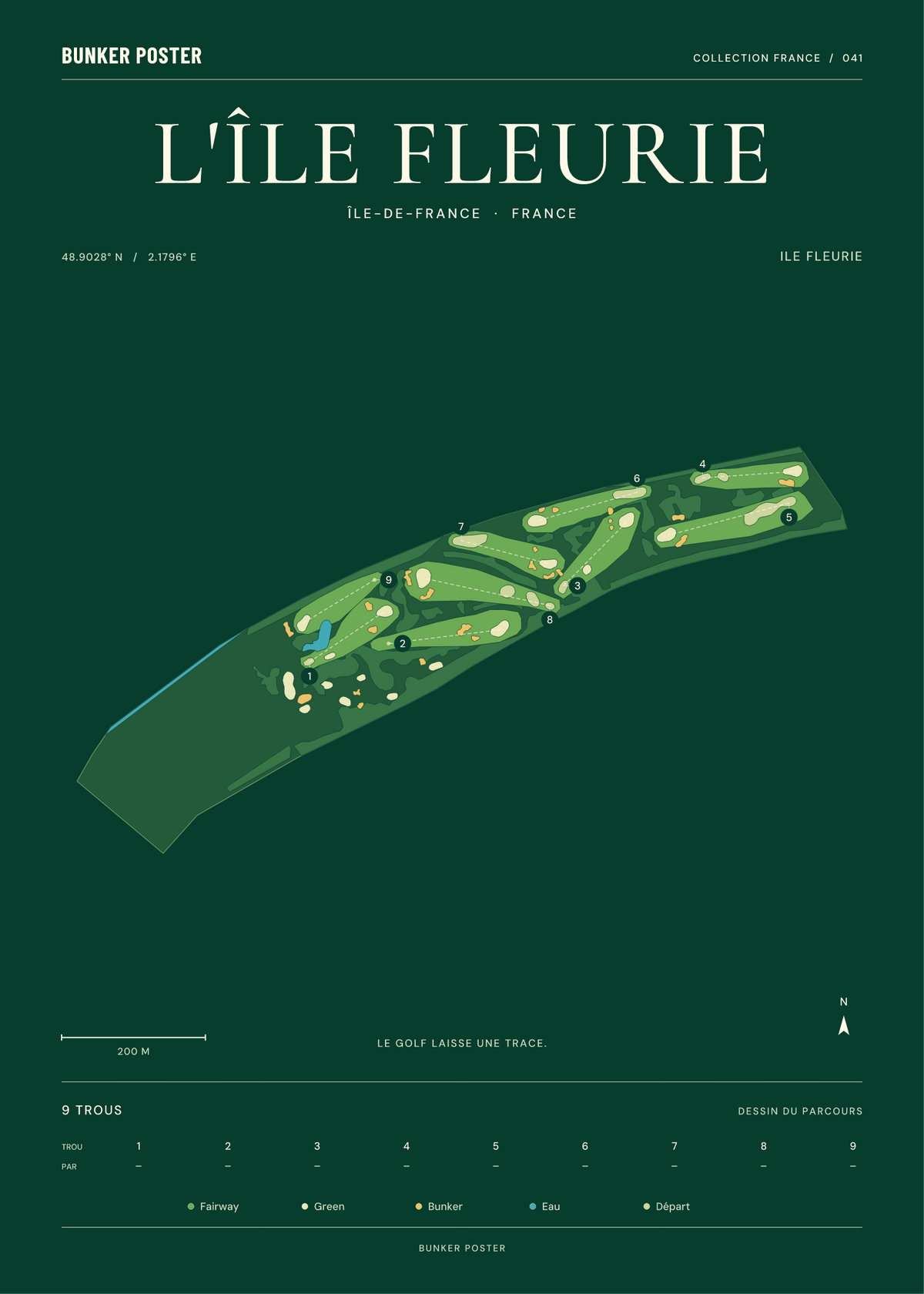 Golf de l'Île Fleurie — Ile Fleurie, Vert club, 50 × 70 cm