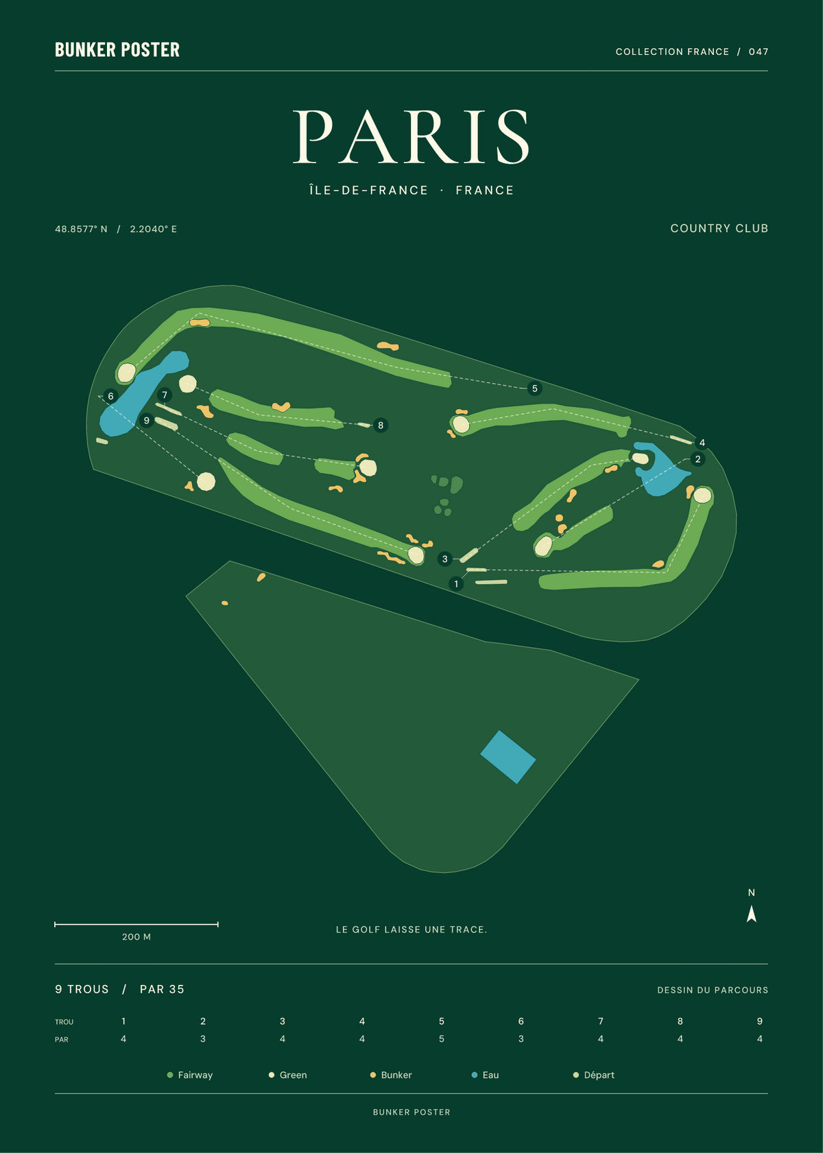 Golf de Paris — Country Club, Vert club, 50 × 70 cm