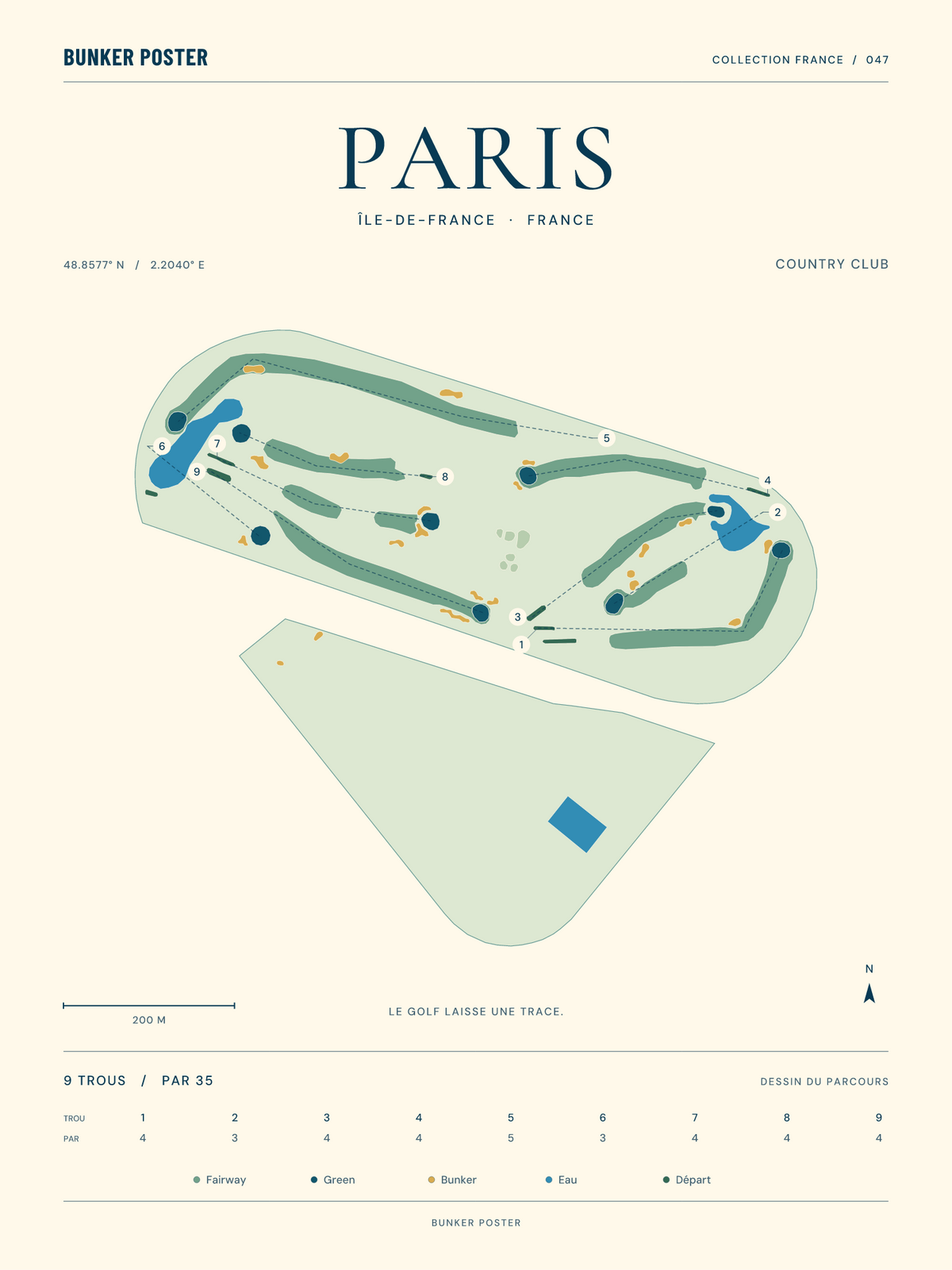 Golf de Paris — Country Club, Marine sur sable, 30 × 40 cm