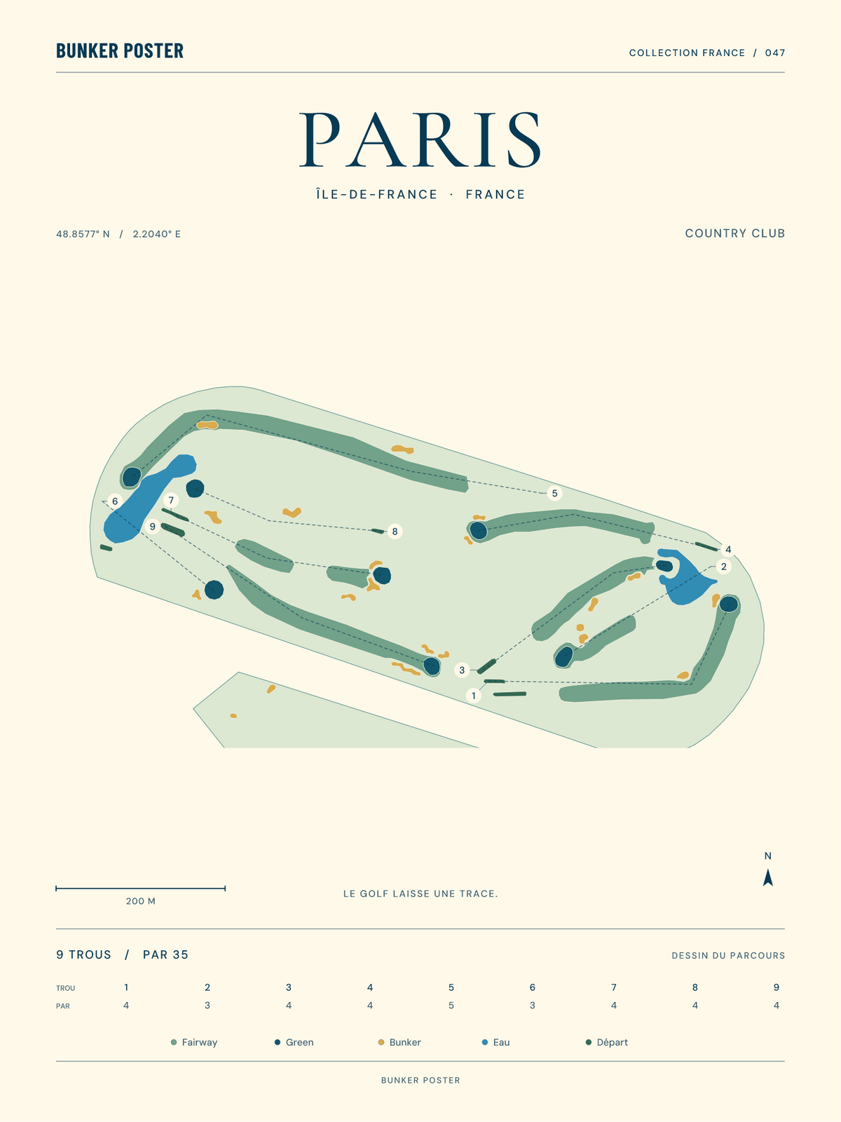 Golf de Paris — Country Club, Marine sur sable, 30 × 40 cm