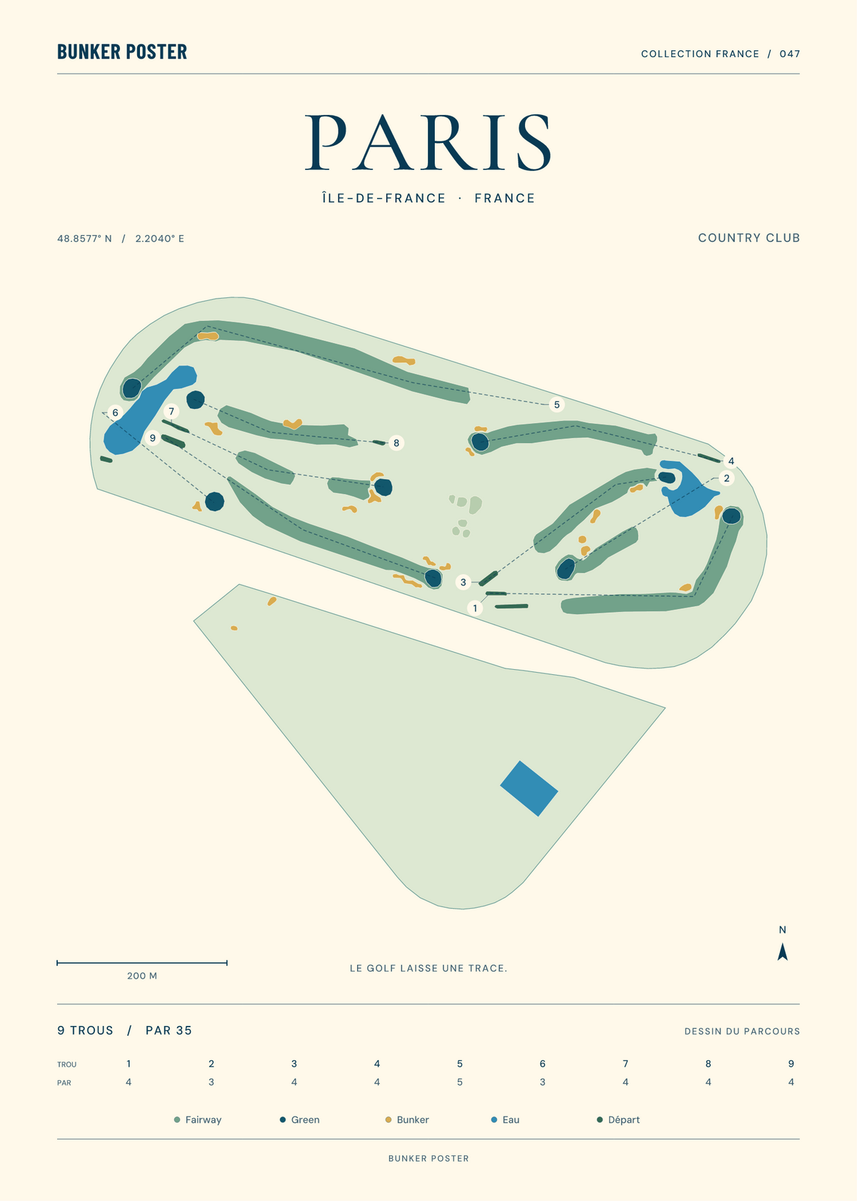 Golf de Paris — Country Club, Marine sur sable, 50 × 70 cm