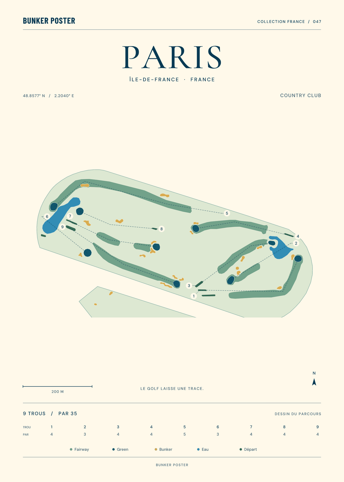 Golf de Paris — Country Club, Marine sur sable, 50 × 70 cm