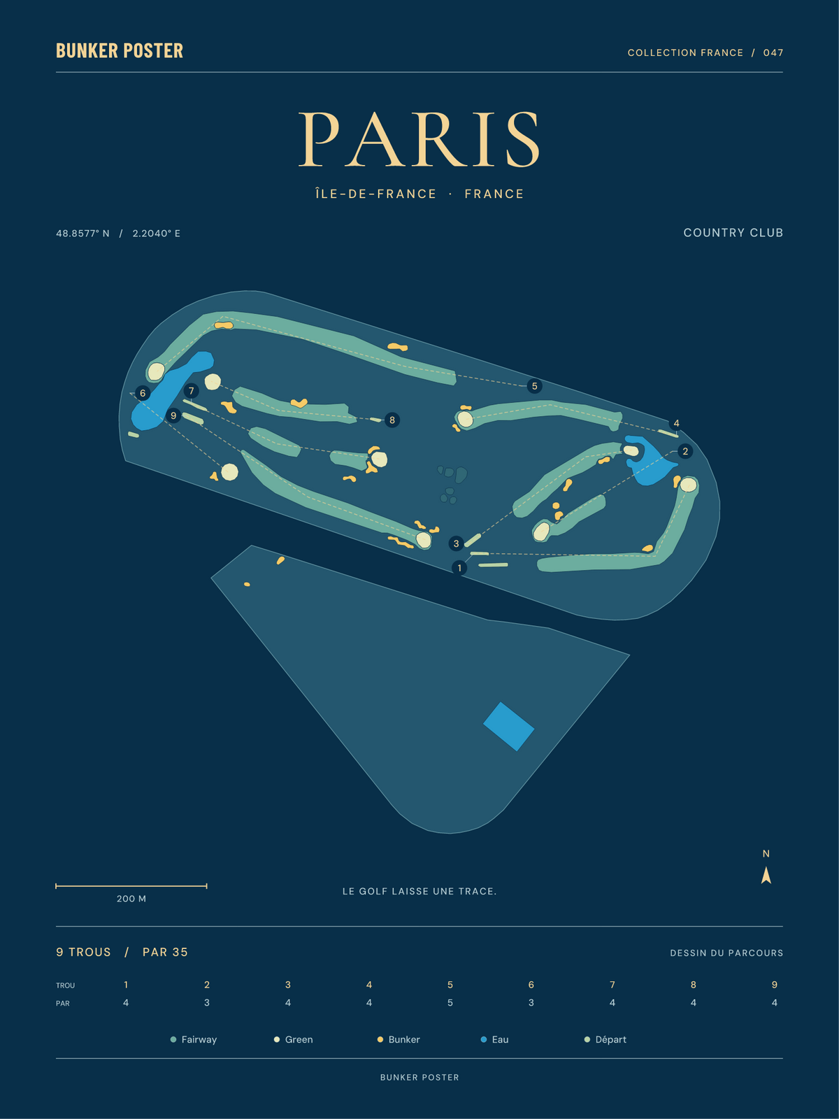 Golf de Paris — Country Club, Sable sur marine, 30 × 40 cm