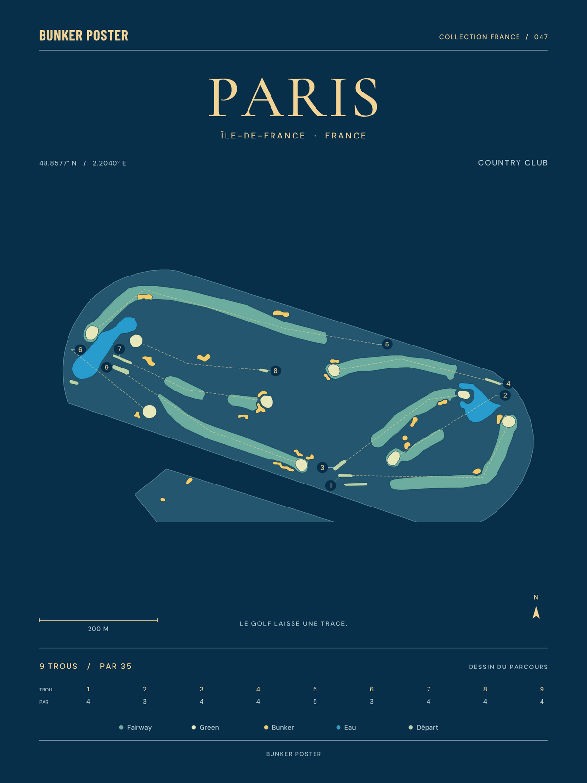 Golf de Paris — Country Club, Sable sur marine, 30 × 40 cm
