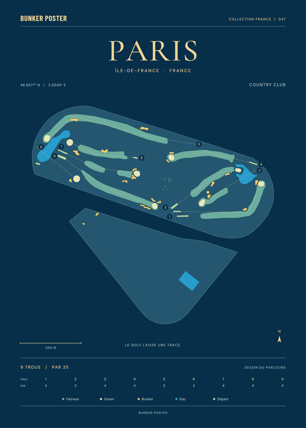 Golf de Paris — Country Club, Sable sur marine, 50 × 70 cm