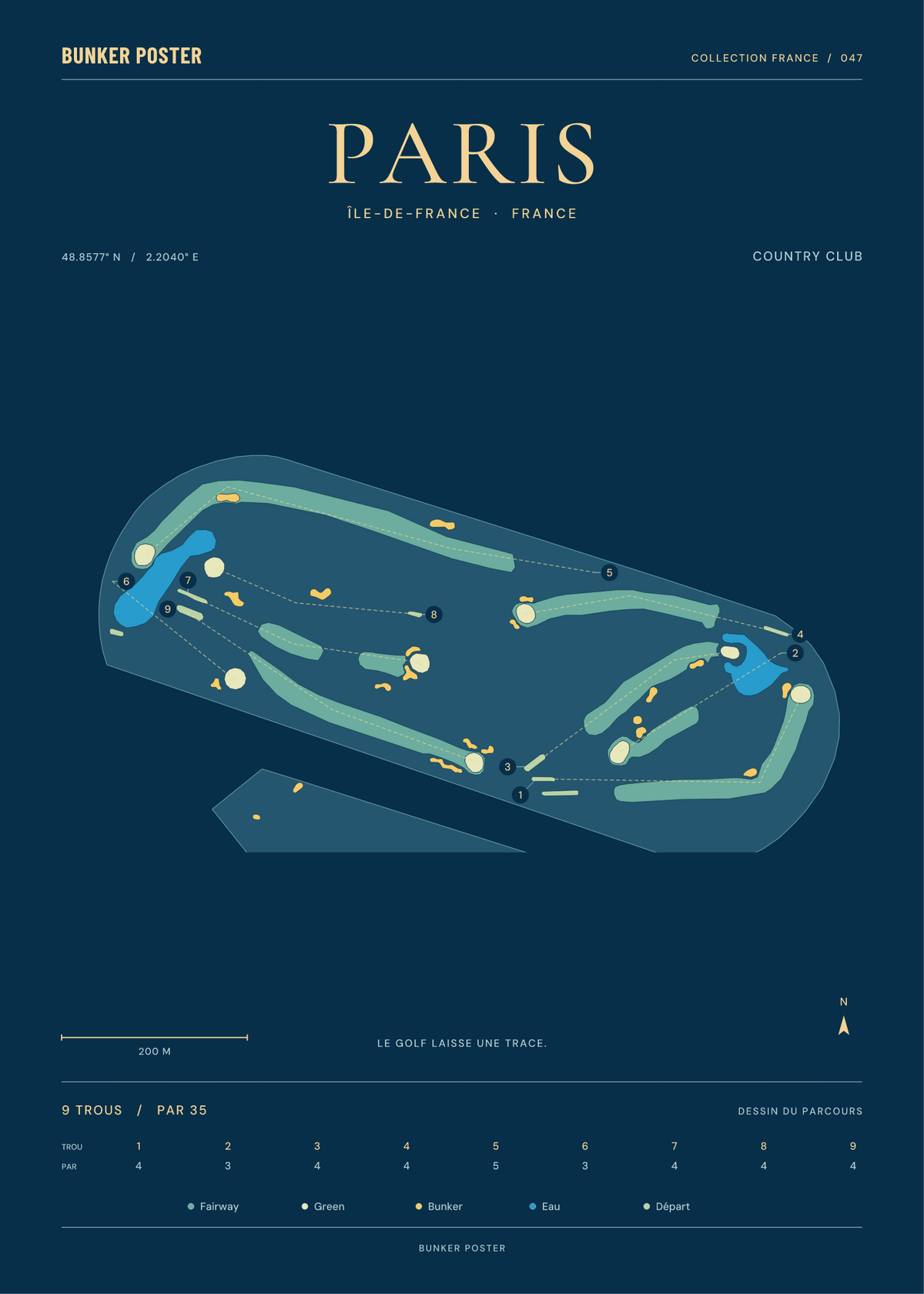 Golf de Paris — Country Club, Sable sur marine, 50 × 70 cm