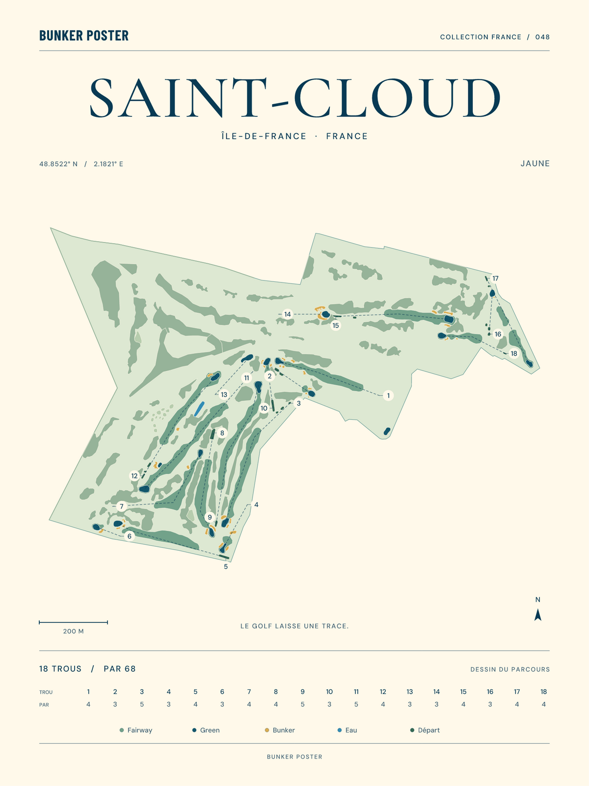 Golf de Saint-Cloud — Jaune, Marine sur sable, 30 × 40 cm