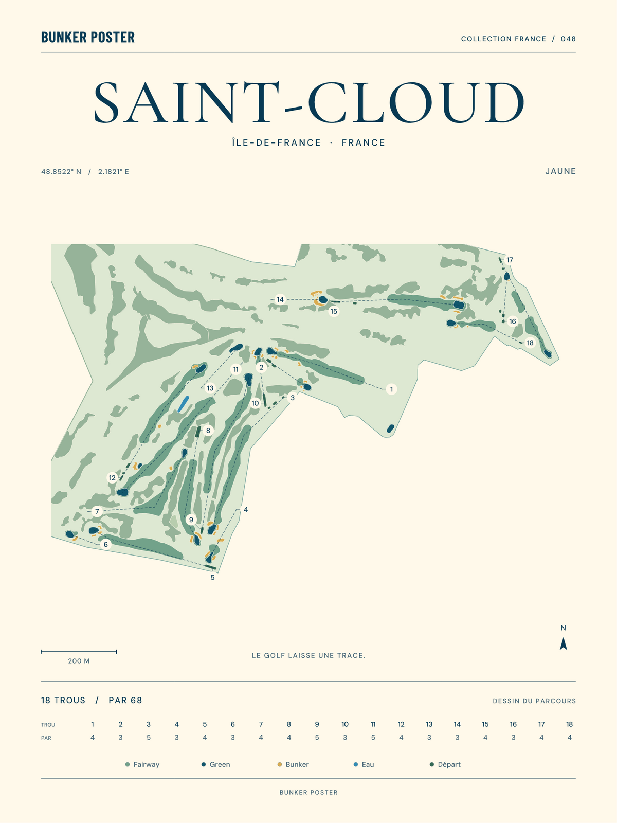 Golf de Saint-Cloud — Jaune, Marine sur sable, 30 × 40 cm