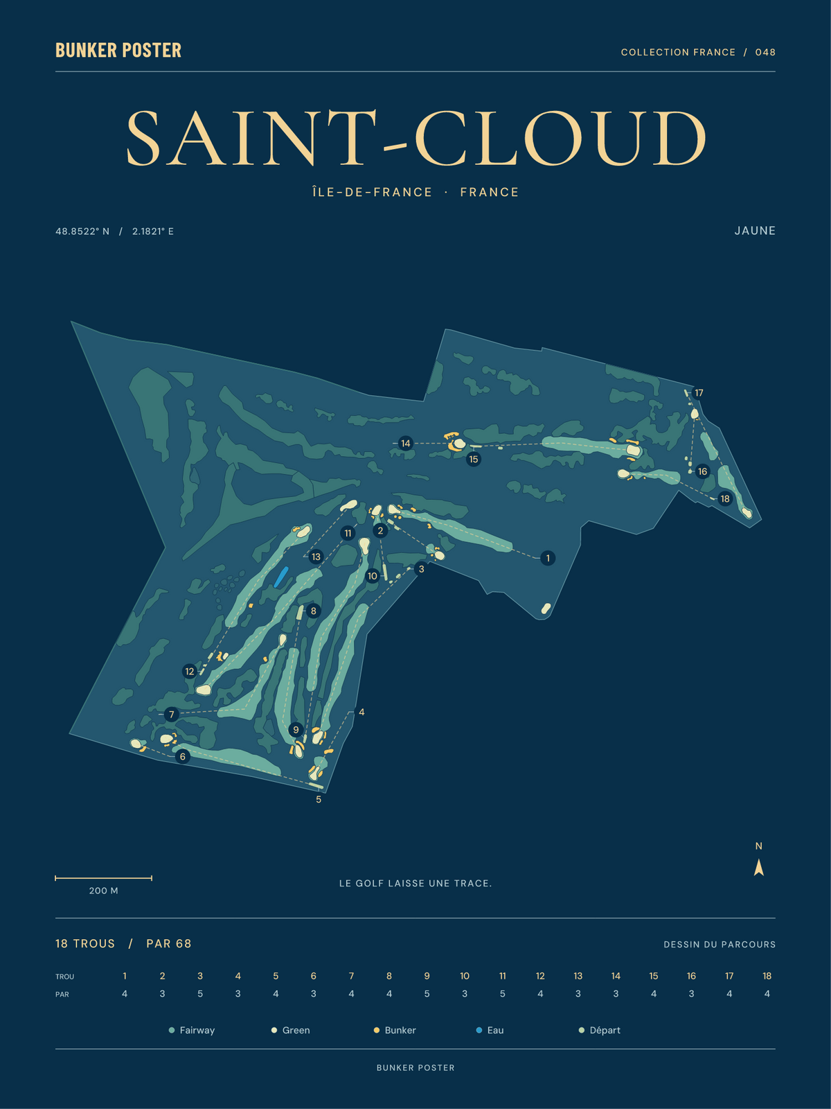 Golf de Saint-Cloud — Jaune, Sable sur marine, 30 × 40 cm