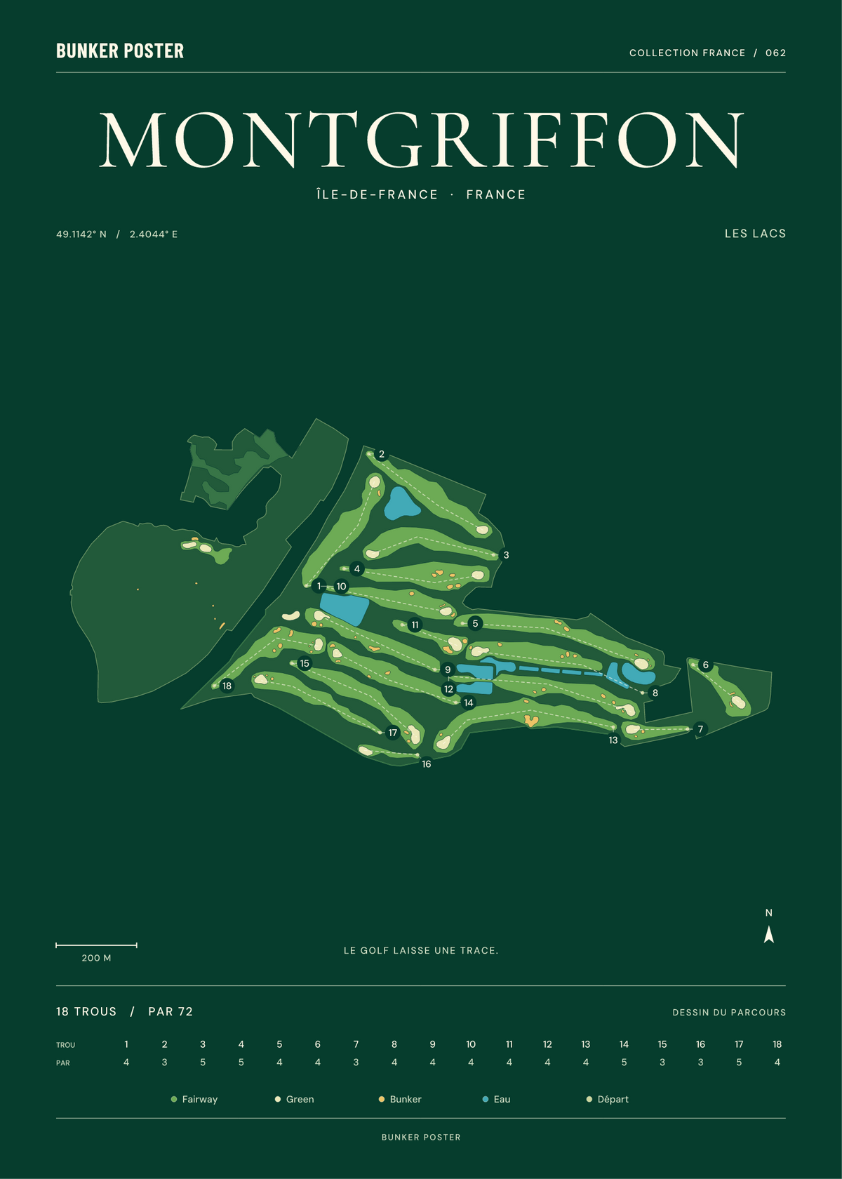 Golf de Montgriffon — Les Lacs, Vert club, 50 × 70 cm