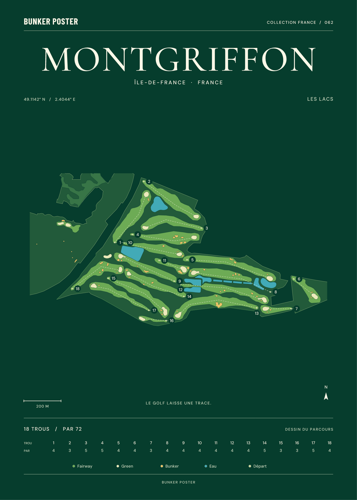Golf de Montgriffon — Les Lacs, Vert club, 50 × 70 cm
