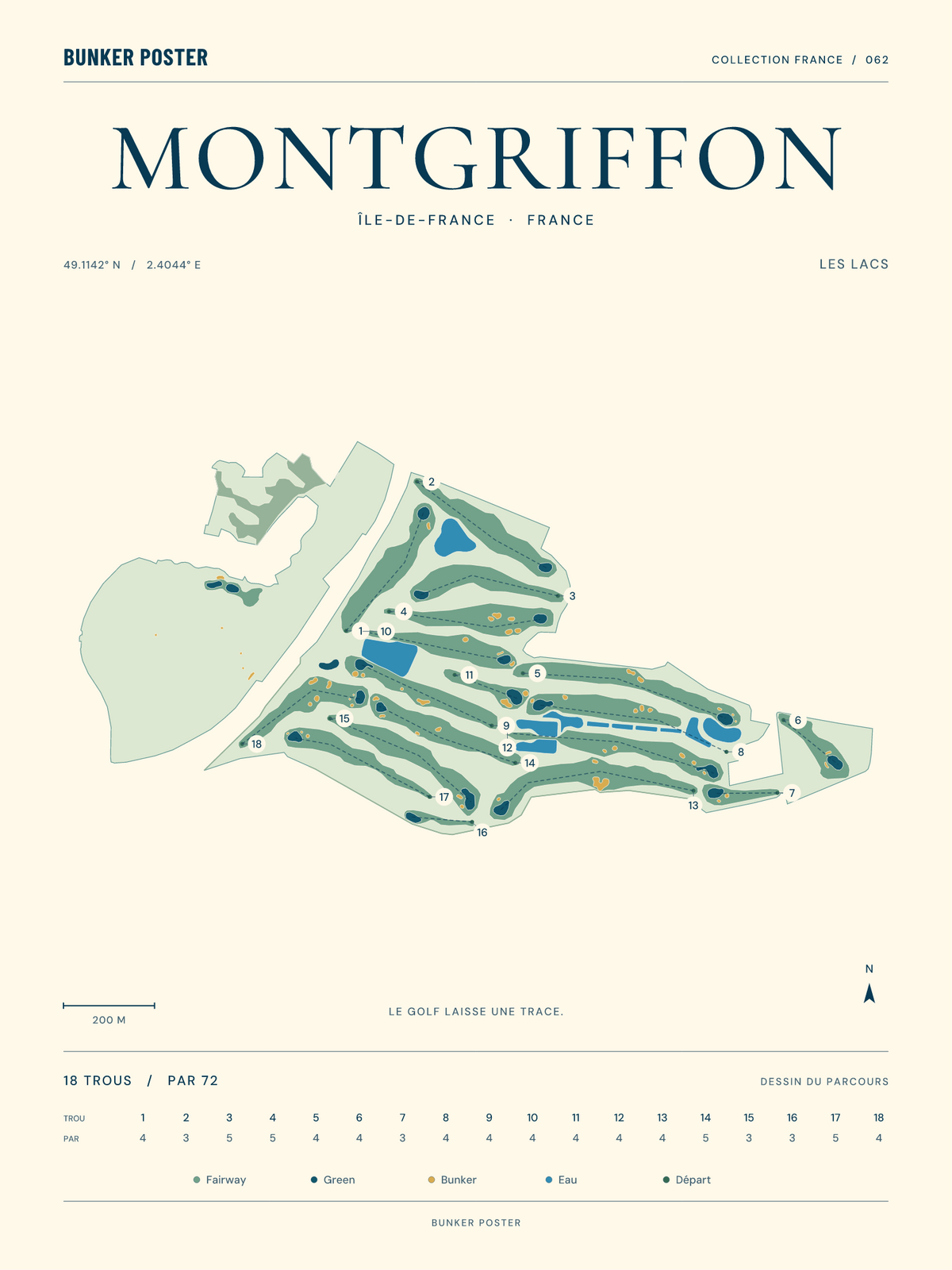 Golf de Montgriffon — Les Lacs, Marine sur sable, 30 × 40 cm