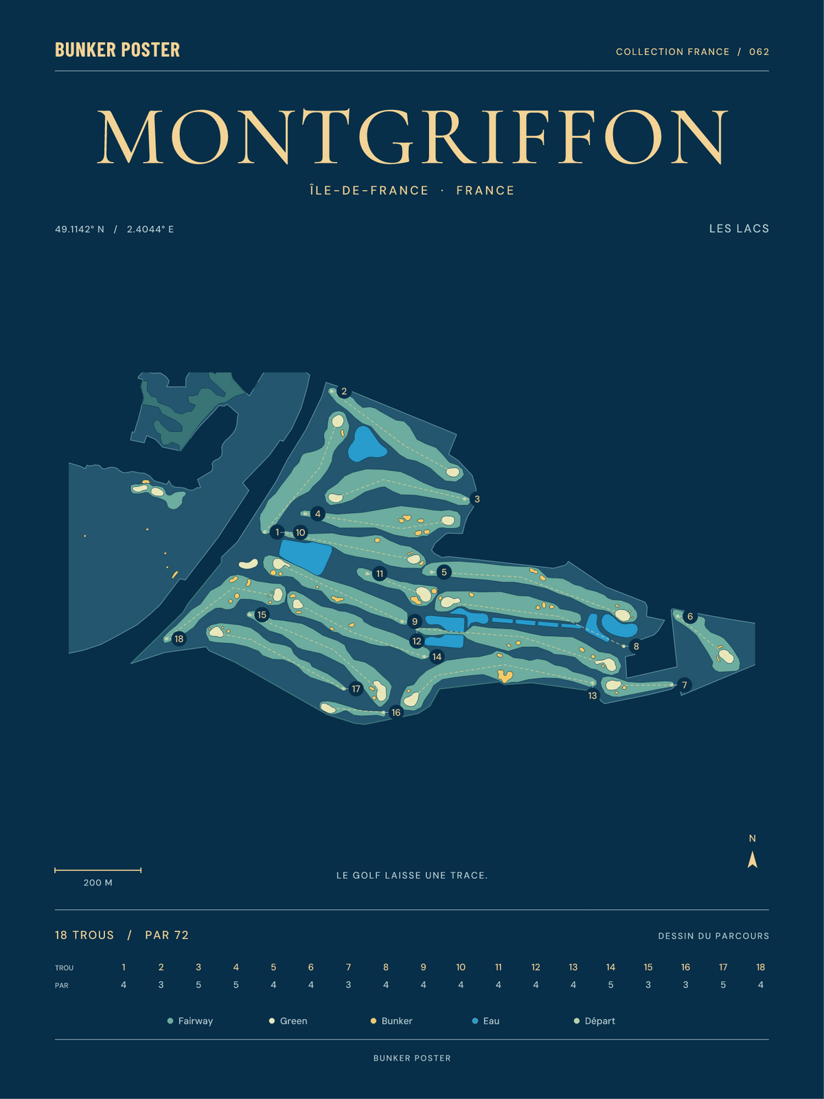Golf de Montgriffon — Les Lacs, Sable sur marine, 30 × 40 cm