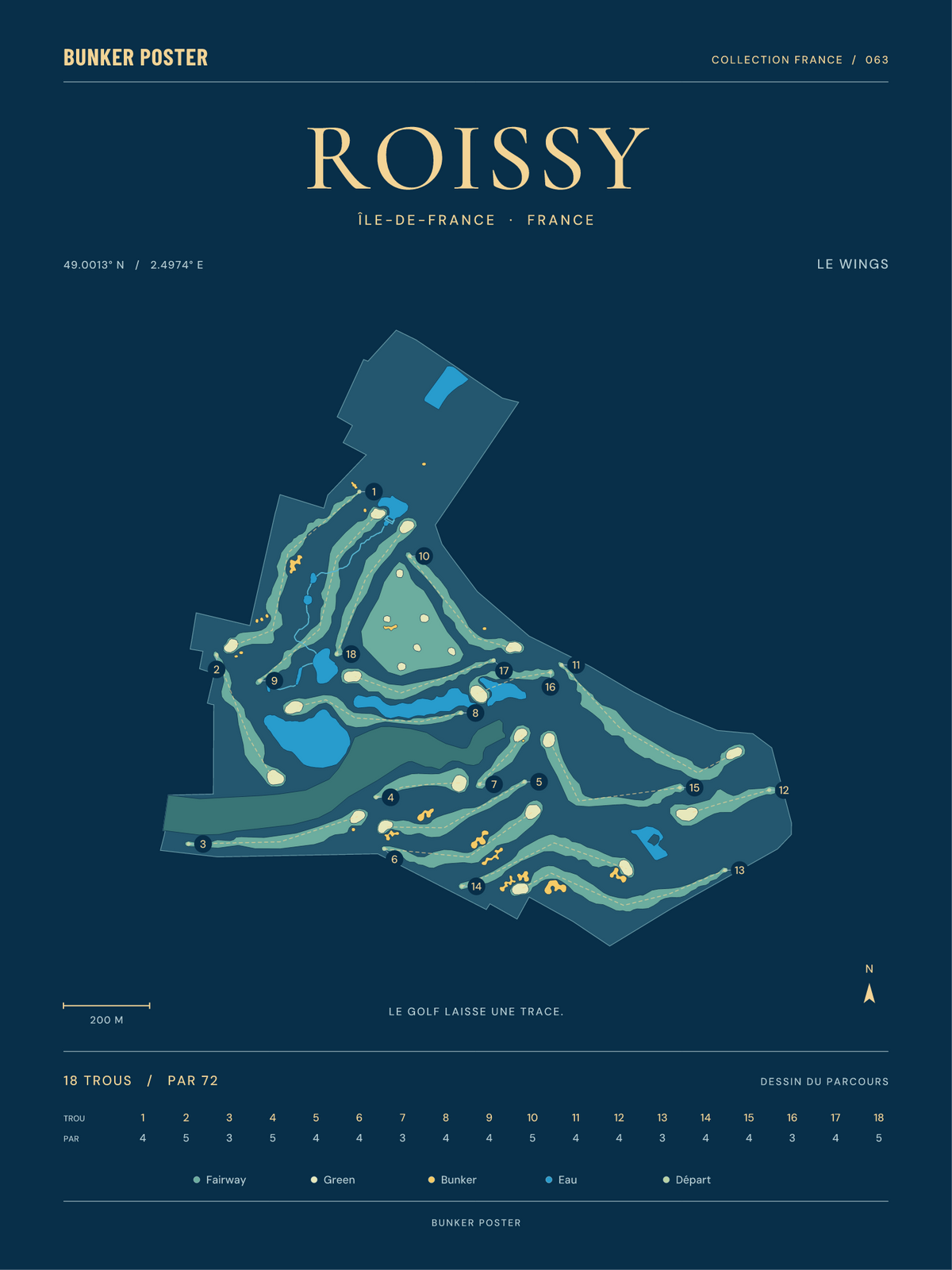 Golf de Roissy — Le Wings, Sable sur marine, 30 × 40 cm