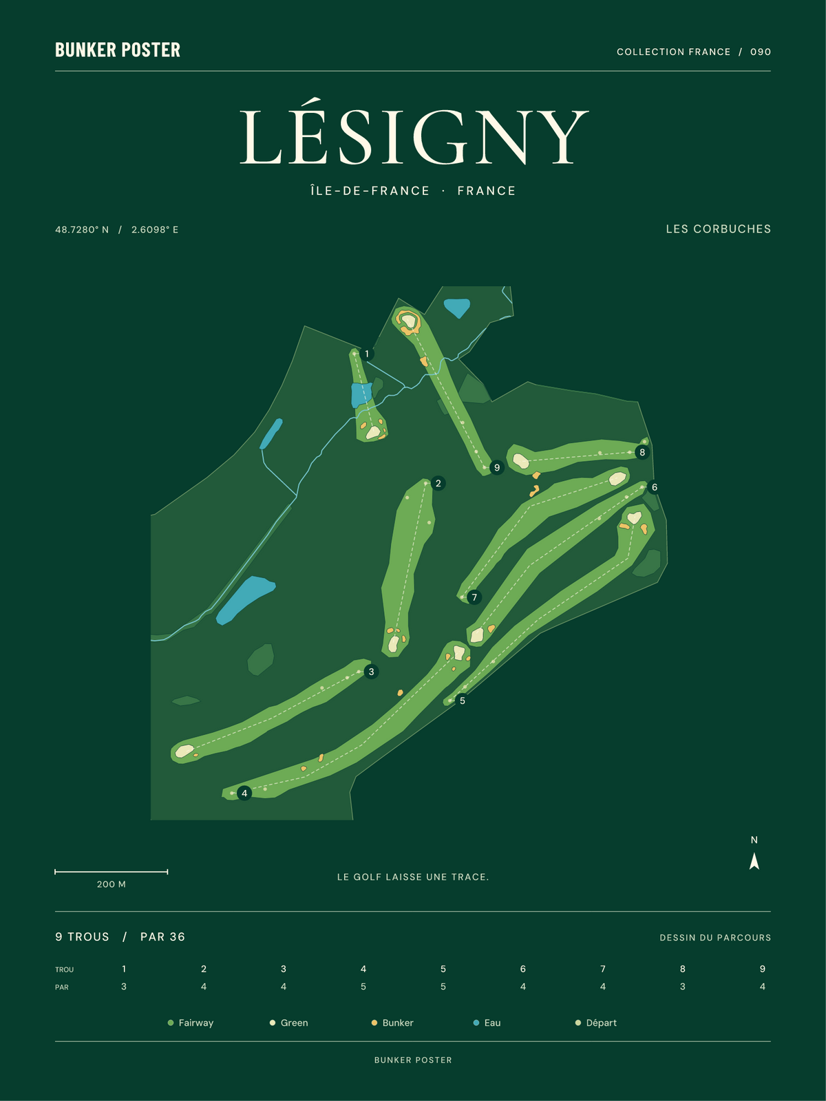 Golf de Lésigny-Réveillon — Les Corbuches, Vert club, 30 × 40 cm