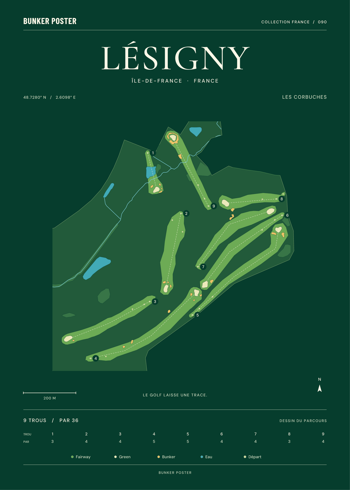 Golf de Lésigny-Réveillon — Les Corbuches, Vert club, 50 × 70 cm