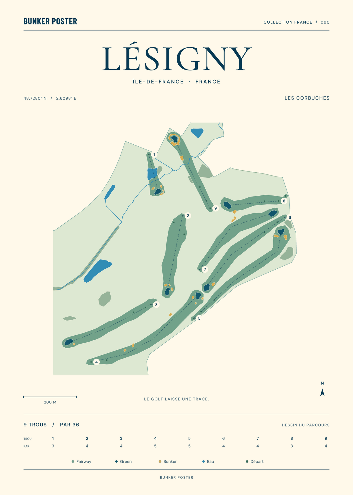 Golf de Lésigny-Réveillon — Les Corbuches, Marine sur sable, 50 × 70 cm