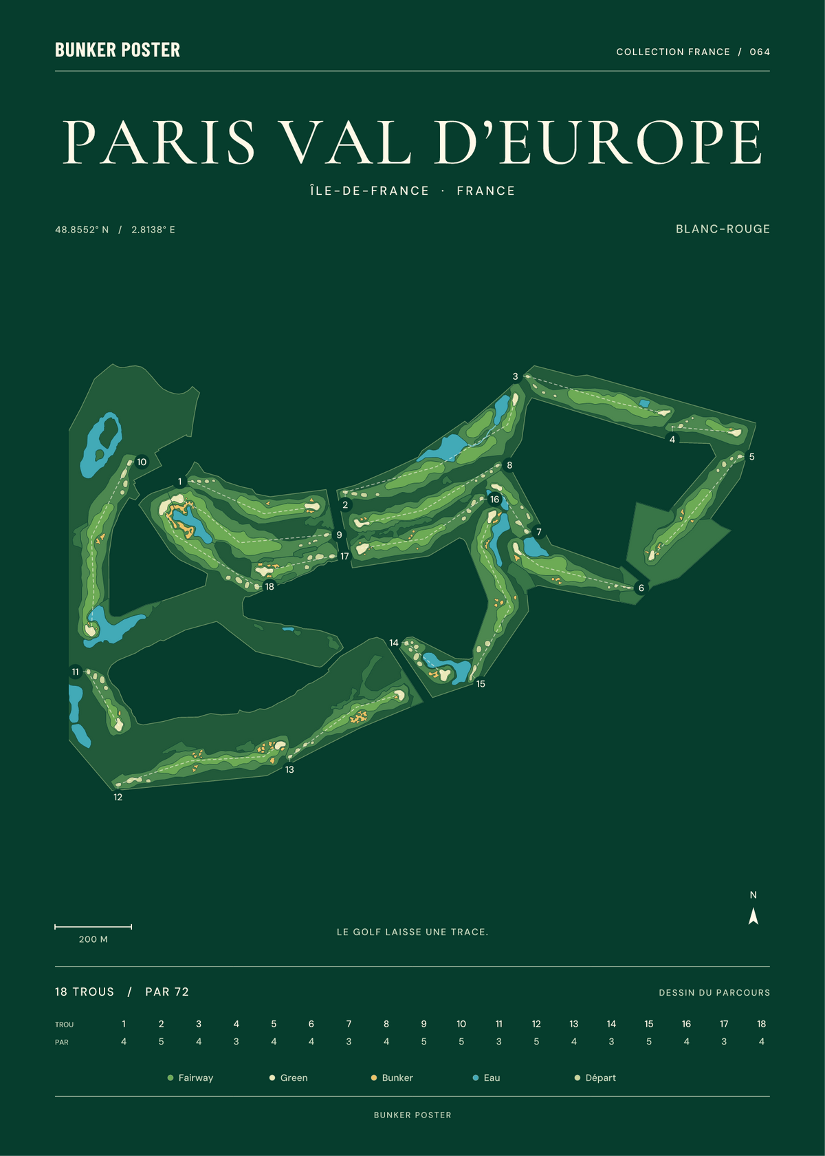 Golf Disneyland — Blanc-Rouge, Vert club, 50 × 70 cm