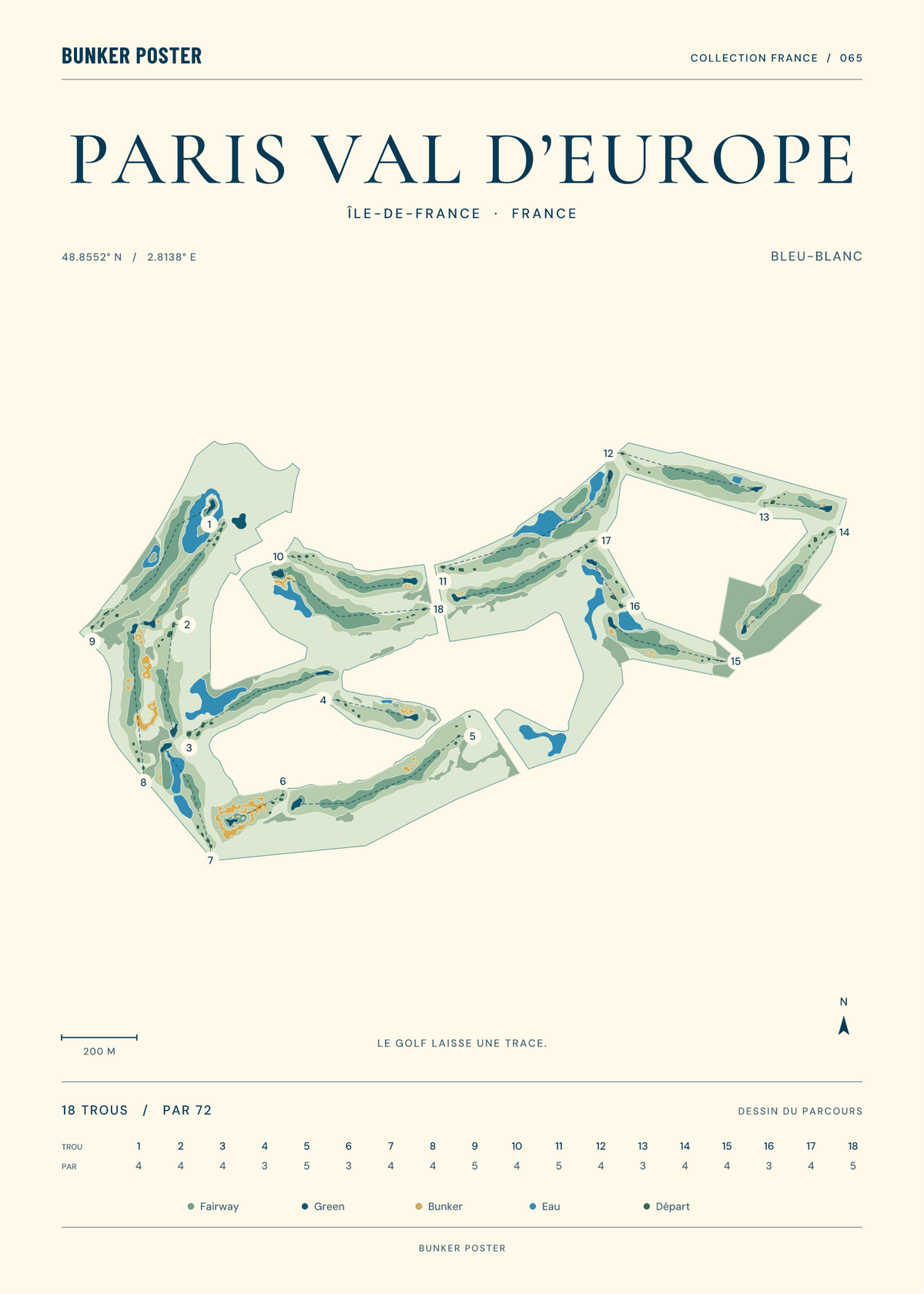 Golf Disneyland — Bleu-Blanc, Marine sur sable, 50 × 70 cm