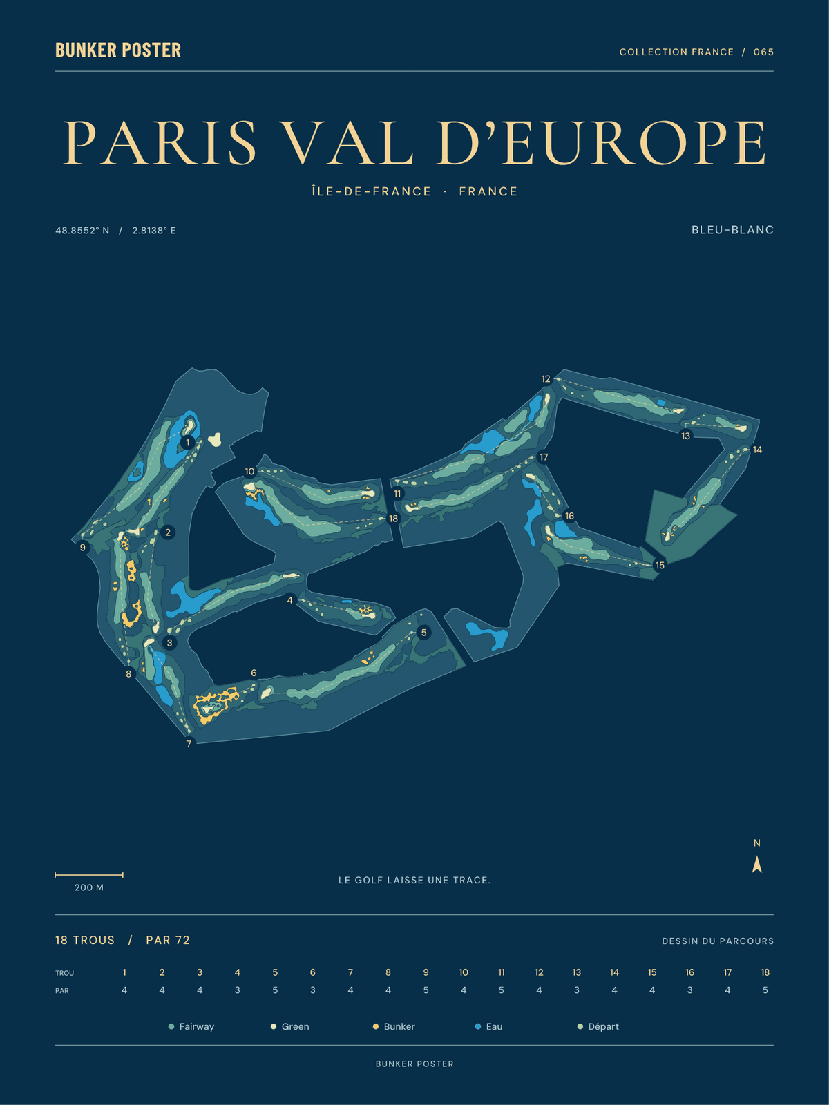 Golf Disneyland — Bleu-Blanc, Sable sur marine, 30 × 40 cm